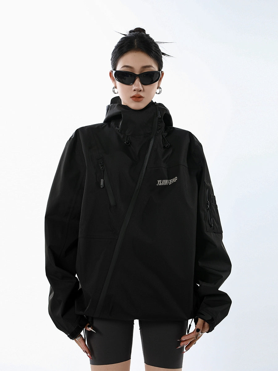 ICH MODE 斜拉链设计感小众户外机能风冲锋外套女百搭工装外套