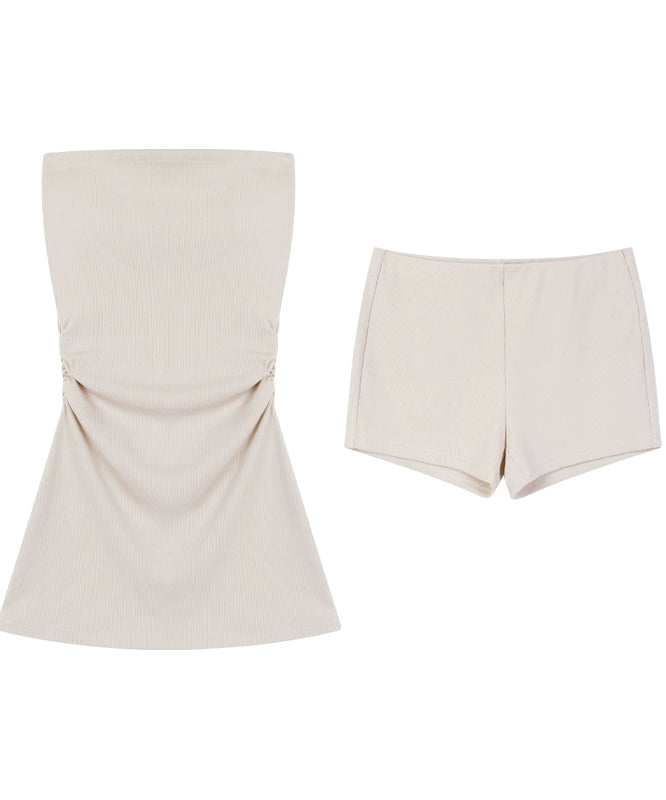 野生zero性感辣妹抹胸两件套装女夏季一字领露肩修身显瘦无袖上衣