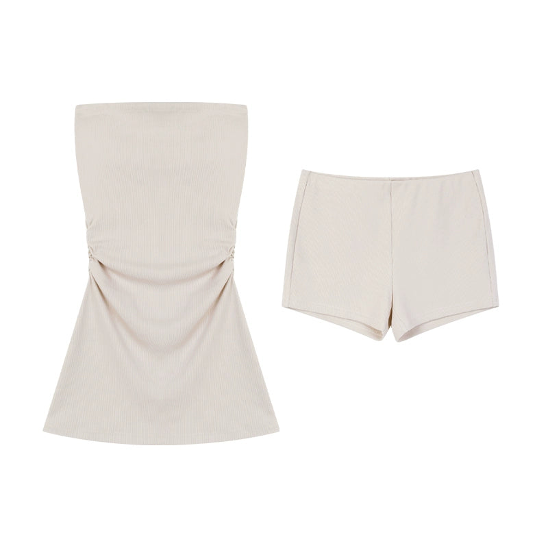 野生zero性感辣妹抹胸两件套装女夏季一字领露肩修身显瘦无袖上衣