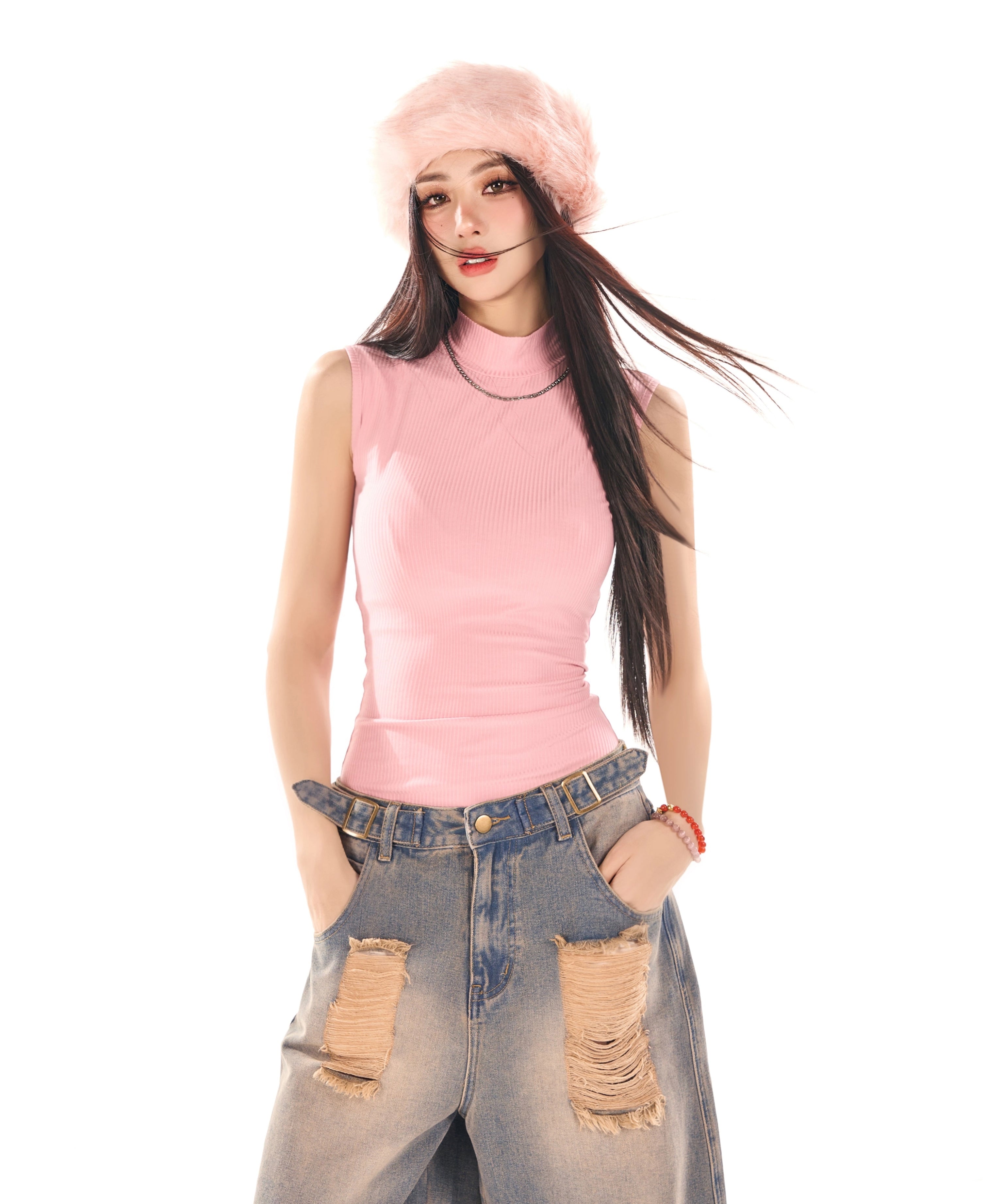 野生zero 薄荷曼波背心半高领黑白绿色内搭女春夏季修身无袖上衣