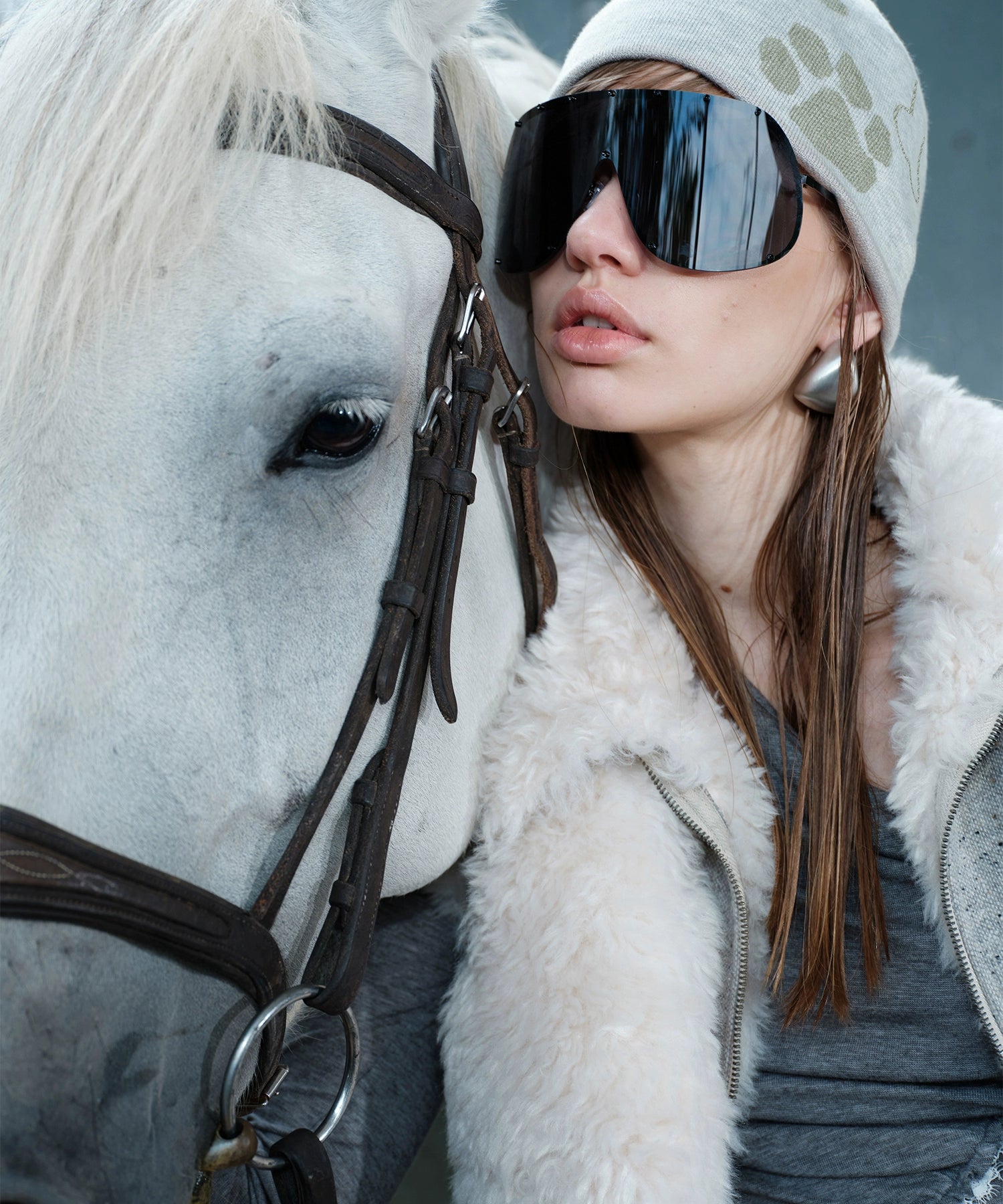 2th Desire设计感撞色印花双面戴针织毛线帽冬季保暖包头帽冷帽