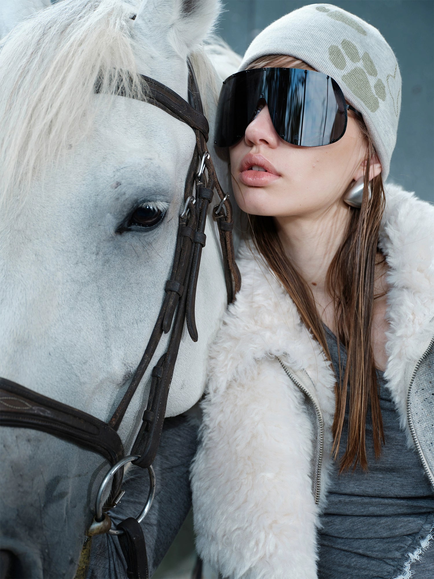 2th Desire设计感撞色印花双面戴针织毛线帽冬季保暖包头帽冷帽