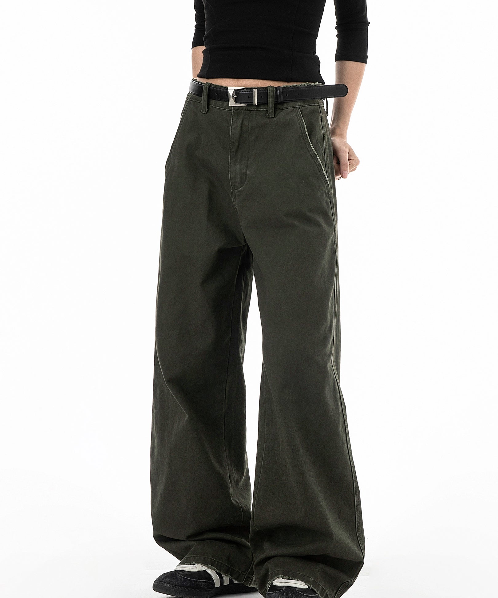 ICH MODE 美式复古水洗直筒裤女秋冬宽松阔腿裤工装休闲裤牛仔裤