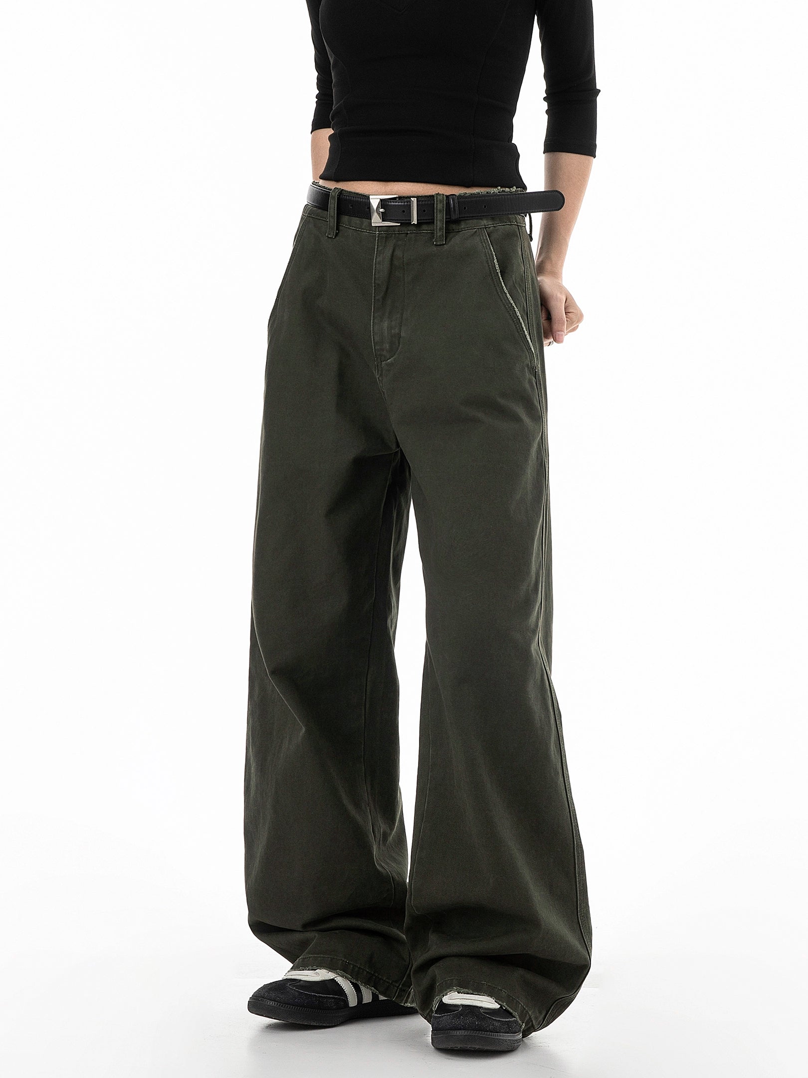 ICH MODE 美式复古水洗直筒裤女秋冬宽松阔腿裤工装休闲裤牛仔裤