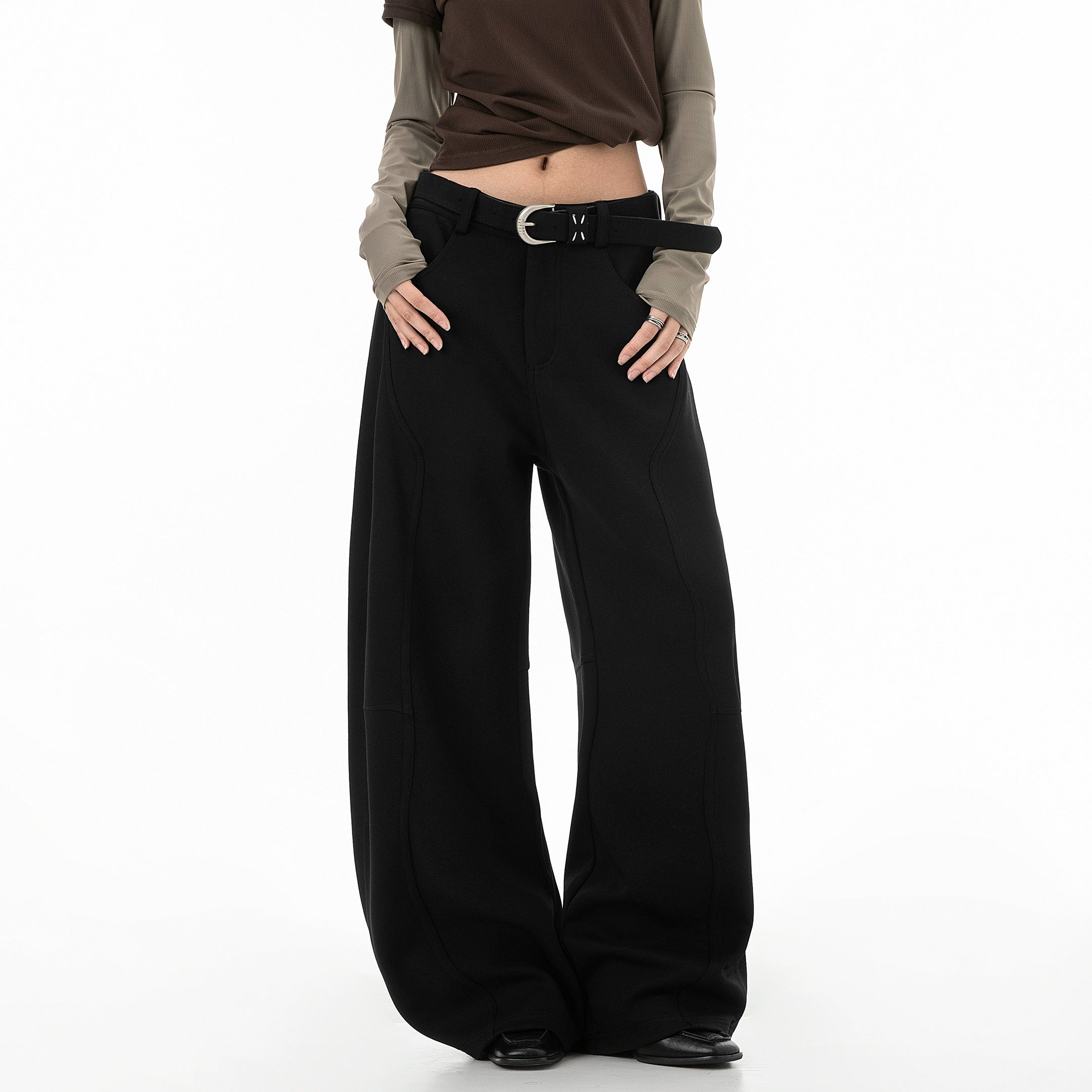 ICH MODE 美式复古弯刀休闲裤女新款宽松直筒阔腿裤子运动裤卫裤