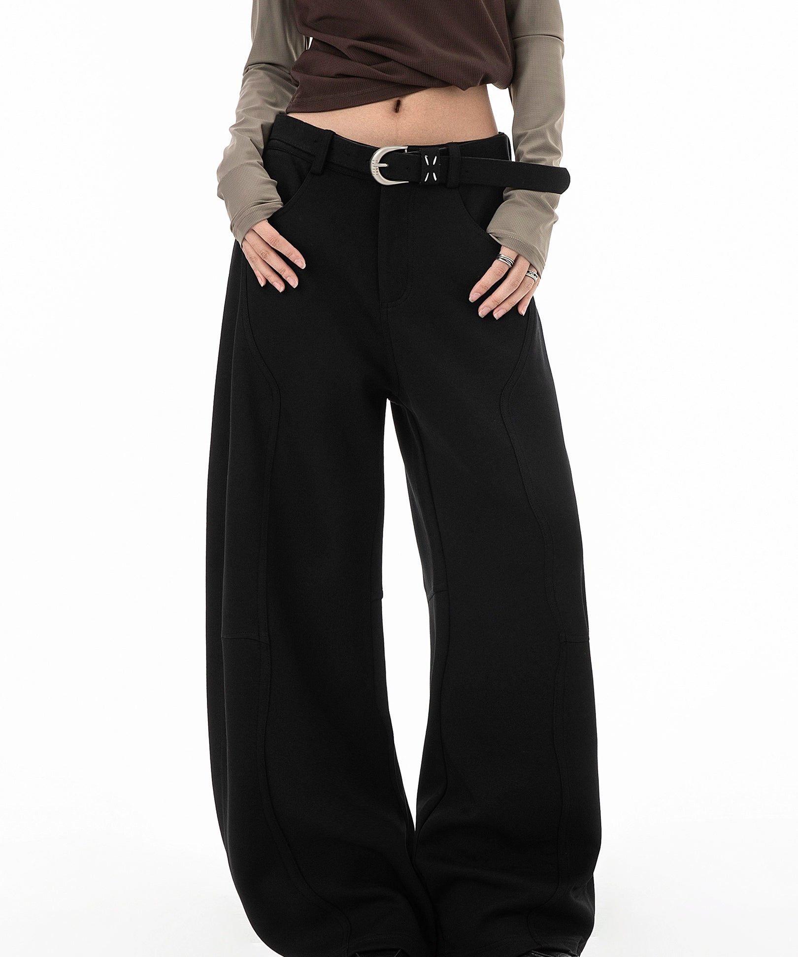 ICH MODE 美式复古弯刀休闲裤女新款宽松直筒阔腿裤子运动裤卫裤