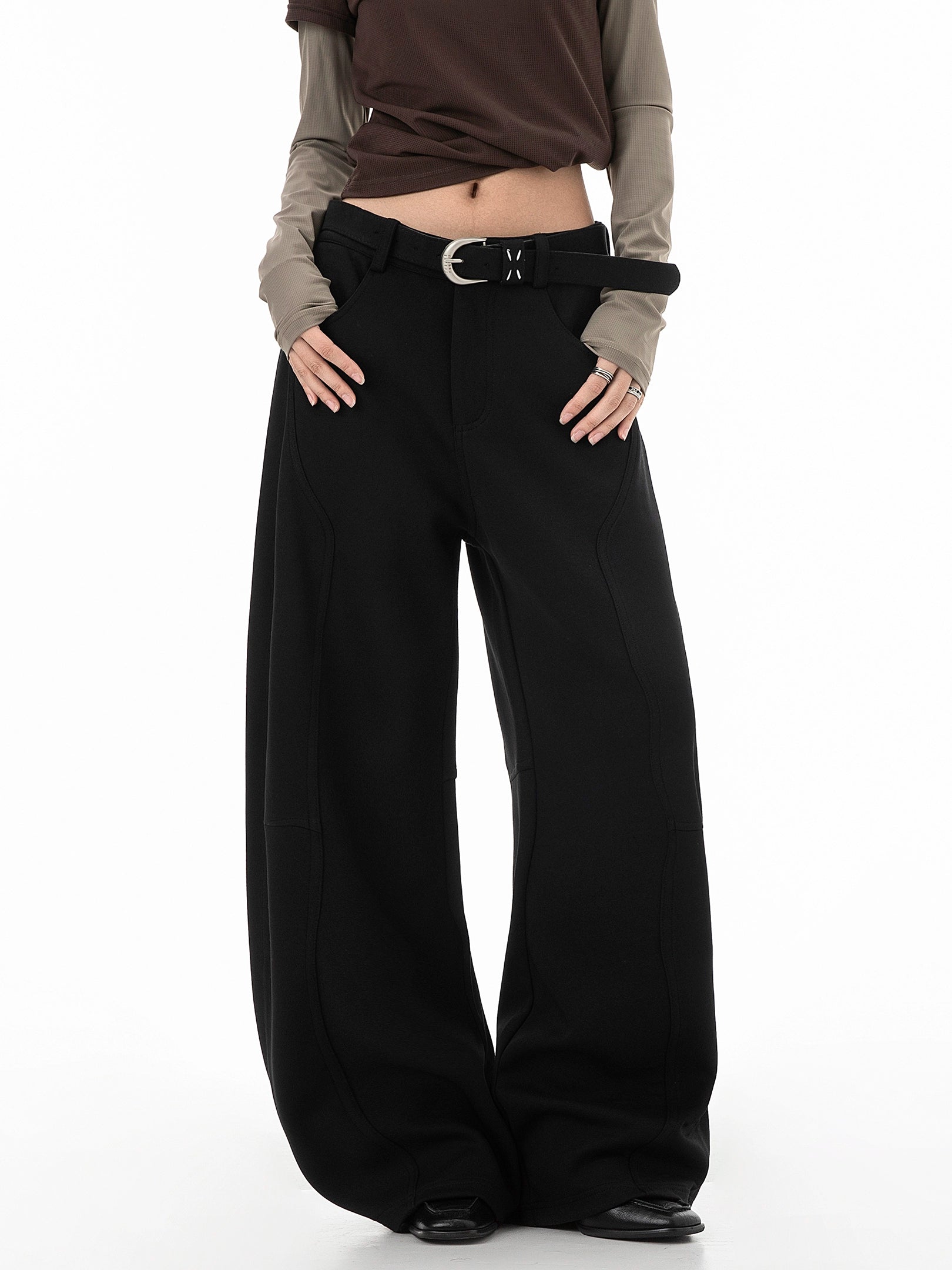 ICH MODE 美式复古弯刀休闲裤女新款宽松直筒阔腿裤子运动裤卫裤