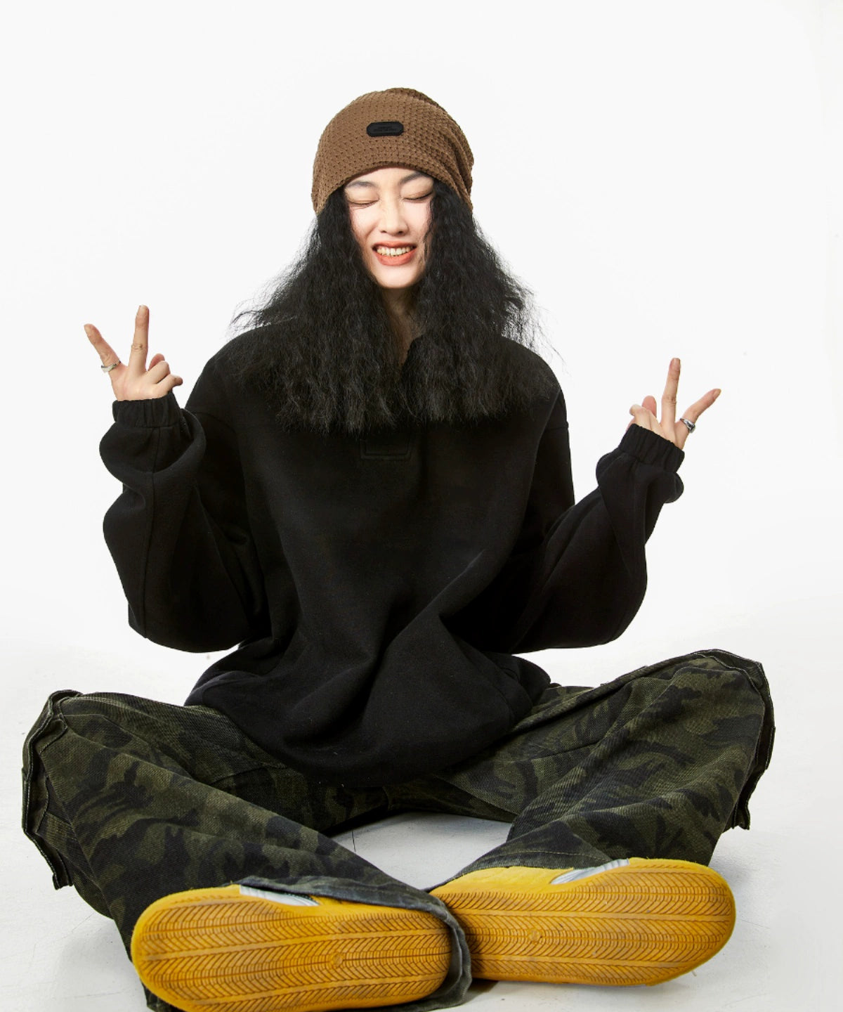 ICH MODE 美式POLO领纯色卫衣2025年秋冬新款慵懒风宽松上衣女款