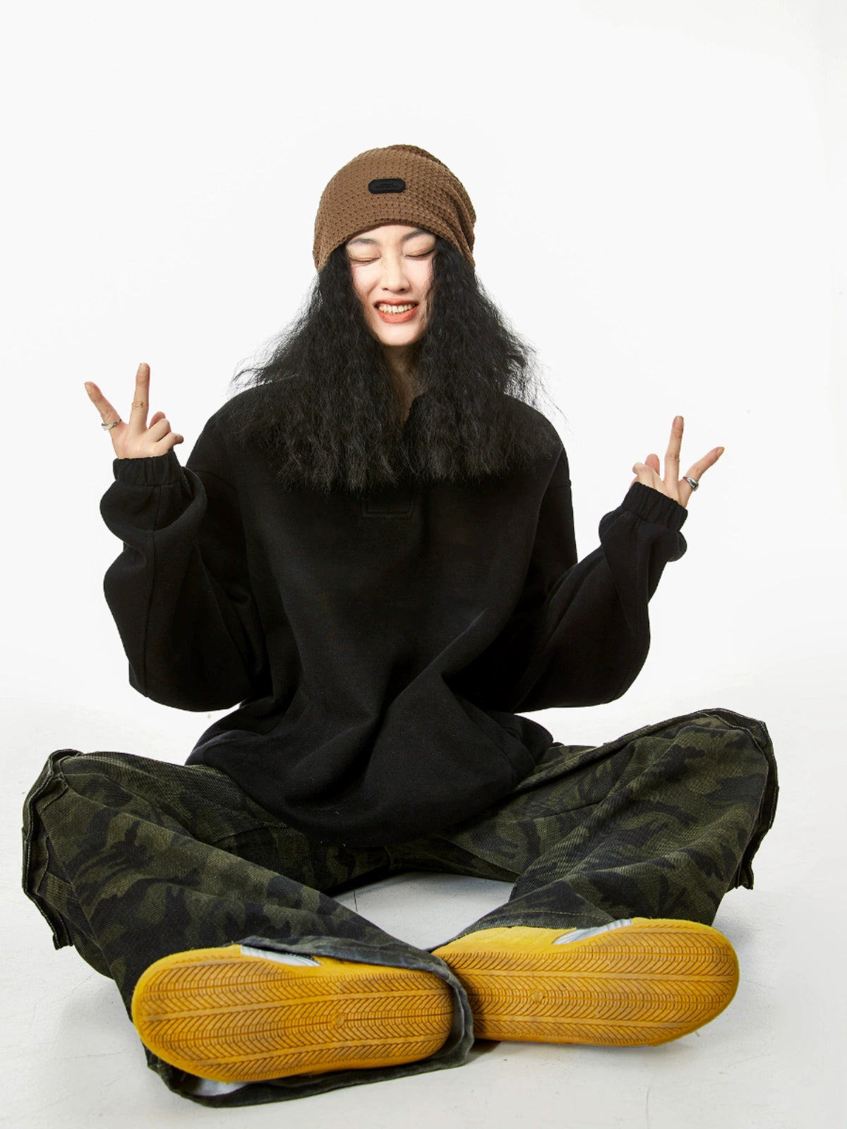 ICH MODE 美式POLO领纯色卫衣2025年秋冬新款慵懒风宽松上衣女款