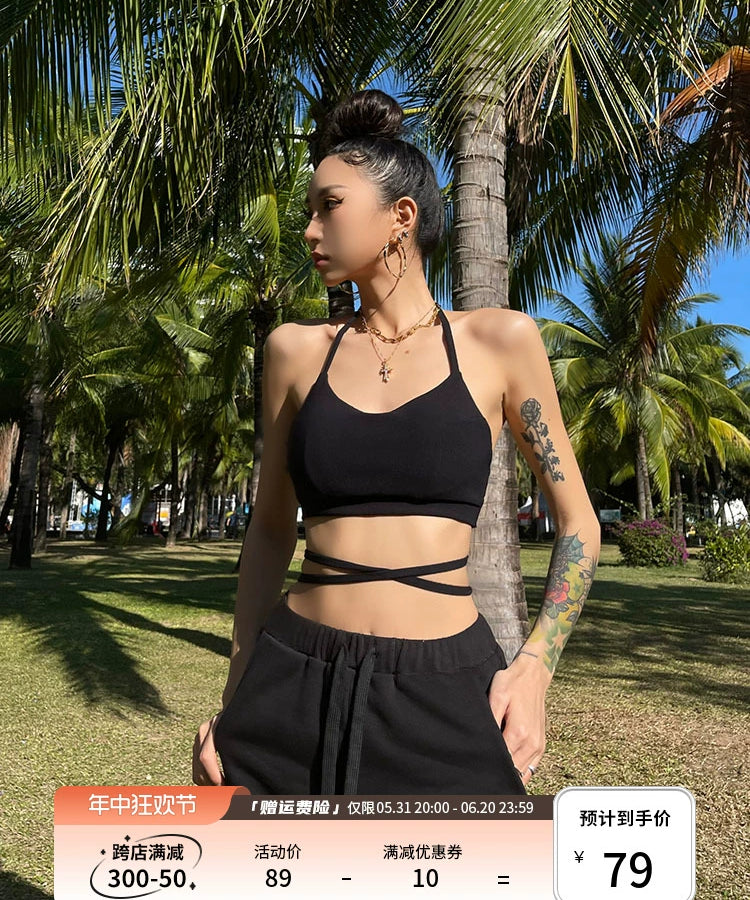 野生zero白色吊带美背心女夏法式打底外穿带胸垫辣妹挂脖短款上衣