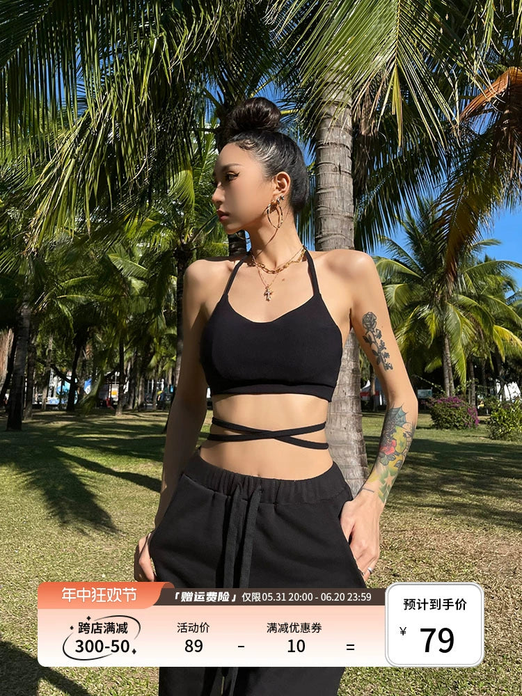 野生zero白色吊带美背心女夏法式打底外穿带胸垫辣妹挂脖短款上衣