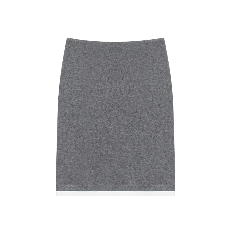 野生zerocircle休闲套装裙女春夏灰色假两件针织开衫直筒半身裙子