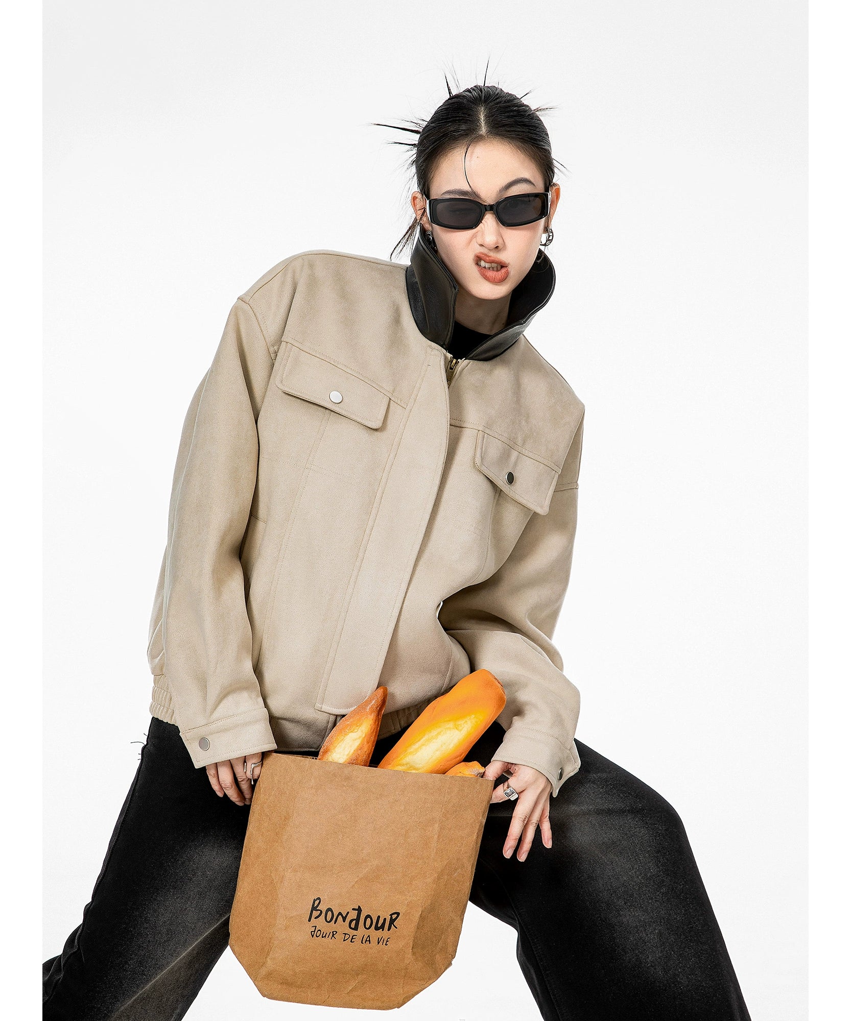 ICH MODE 美式复古巴恩风麂皮绒外套女2025新款秋冬工装夹克上衣