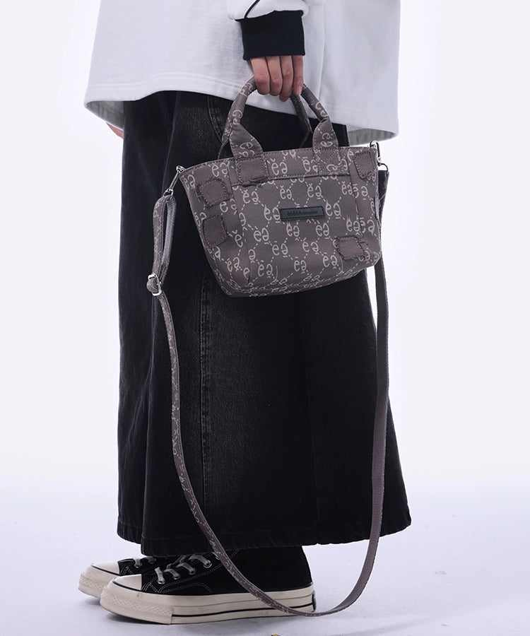 eeeeArtmonster"福美"满印复古帆布包韩版潮流贴布拼接手提斜挎包