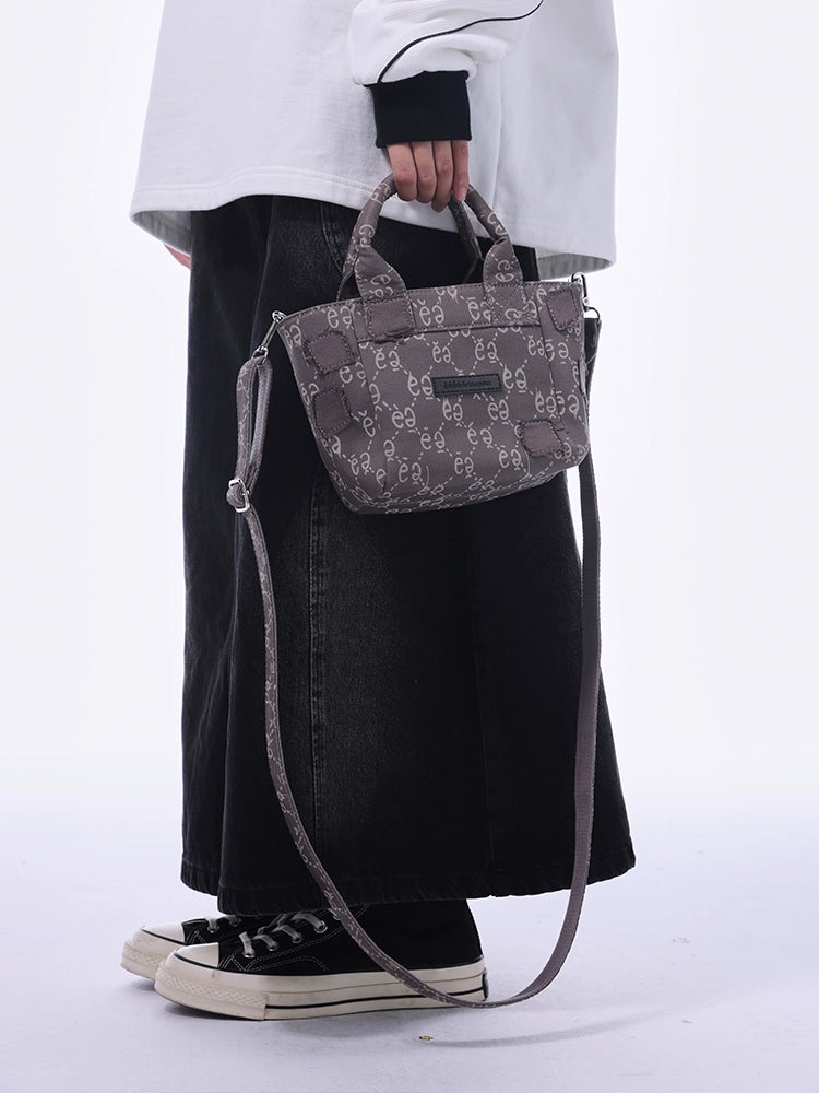 eeeeArtmonster"福美"满印复古帆布包韩版潮流贴布拼接手提斜挎包