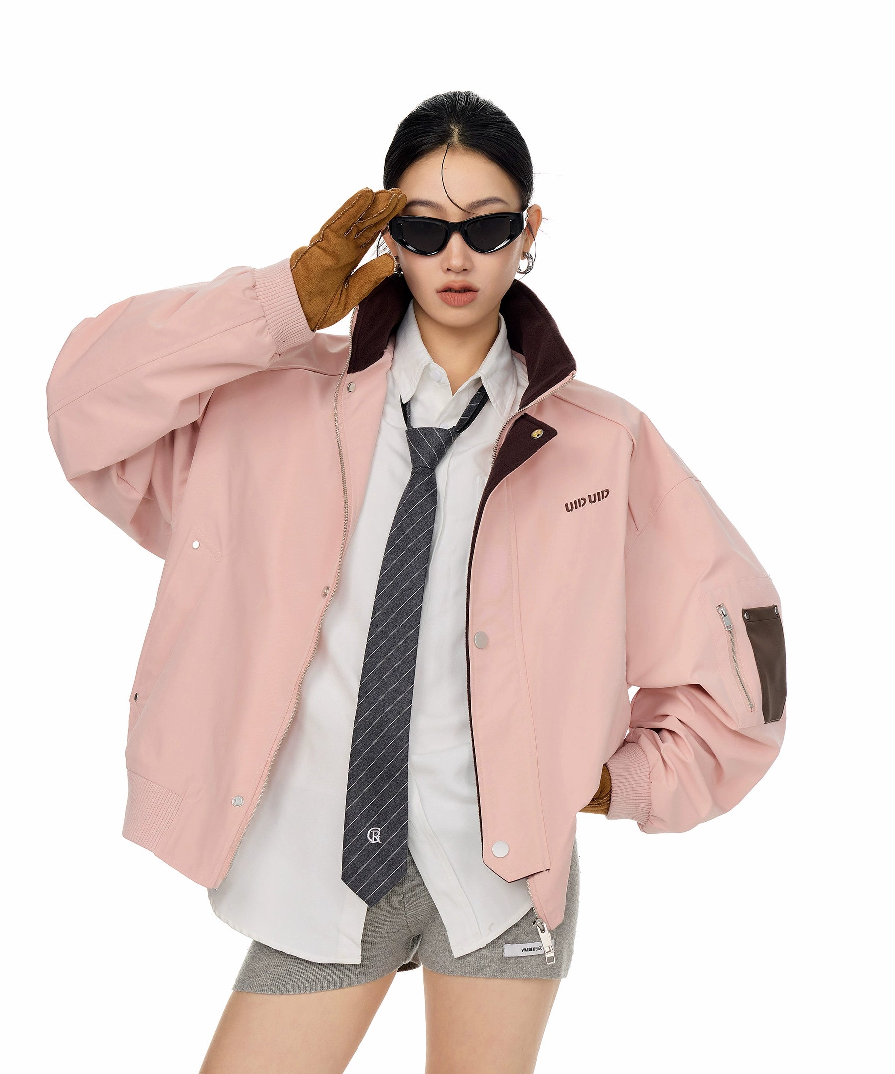 ICH MODE 美式复古撞色立领外套女2025新款秋冬工装夹克休闲上衣