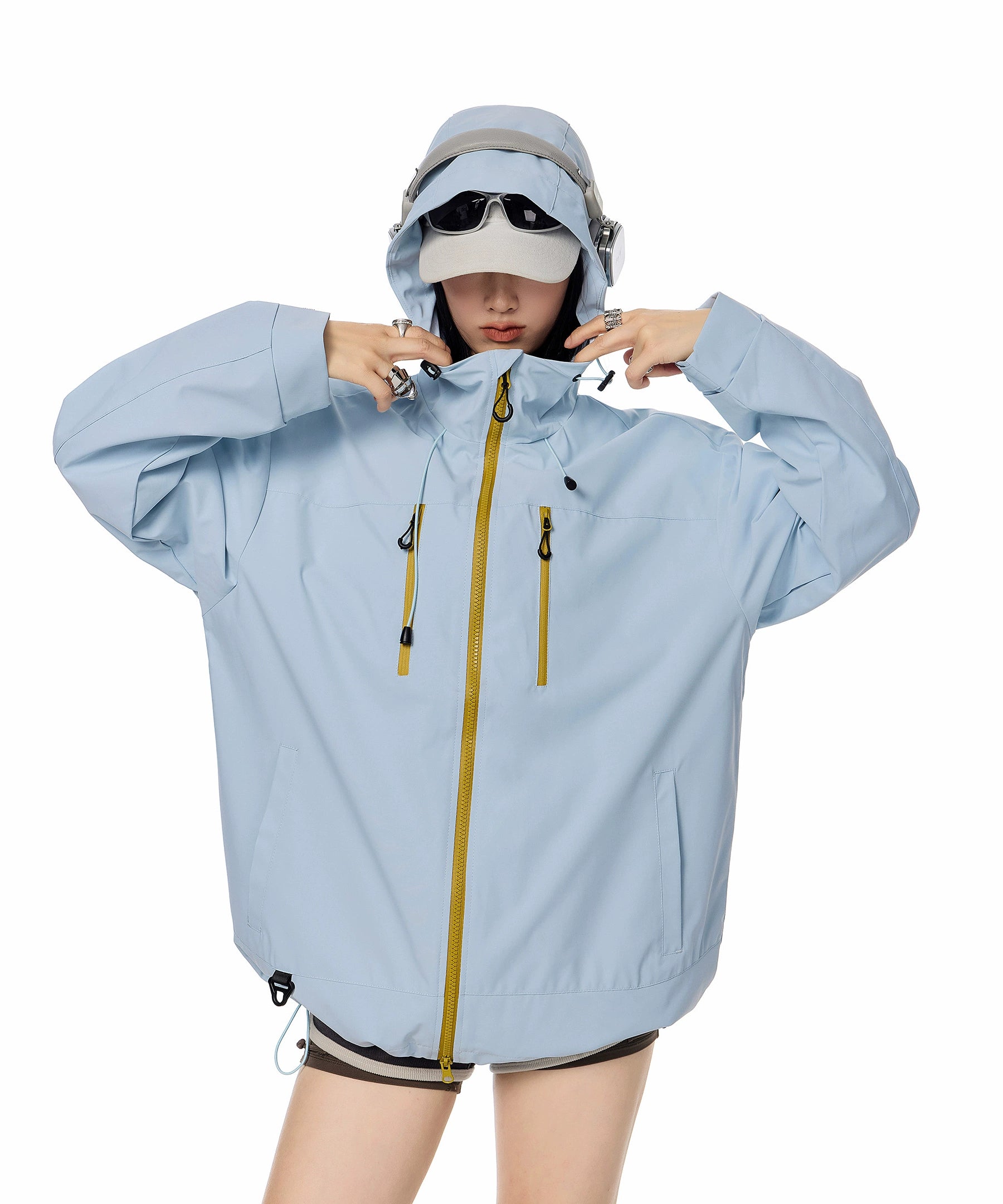 ICH MODE 美式复古撞色工装连帽外套女秋冬户外运动夹克长袖上衣