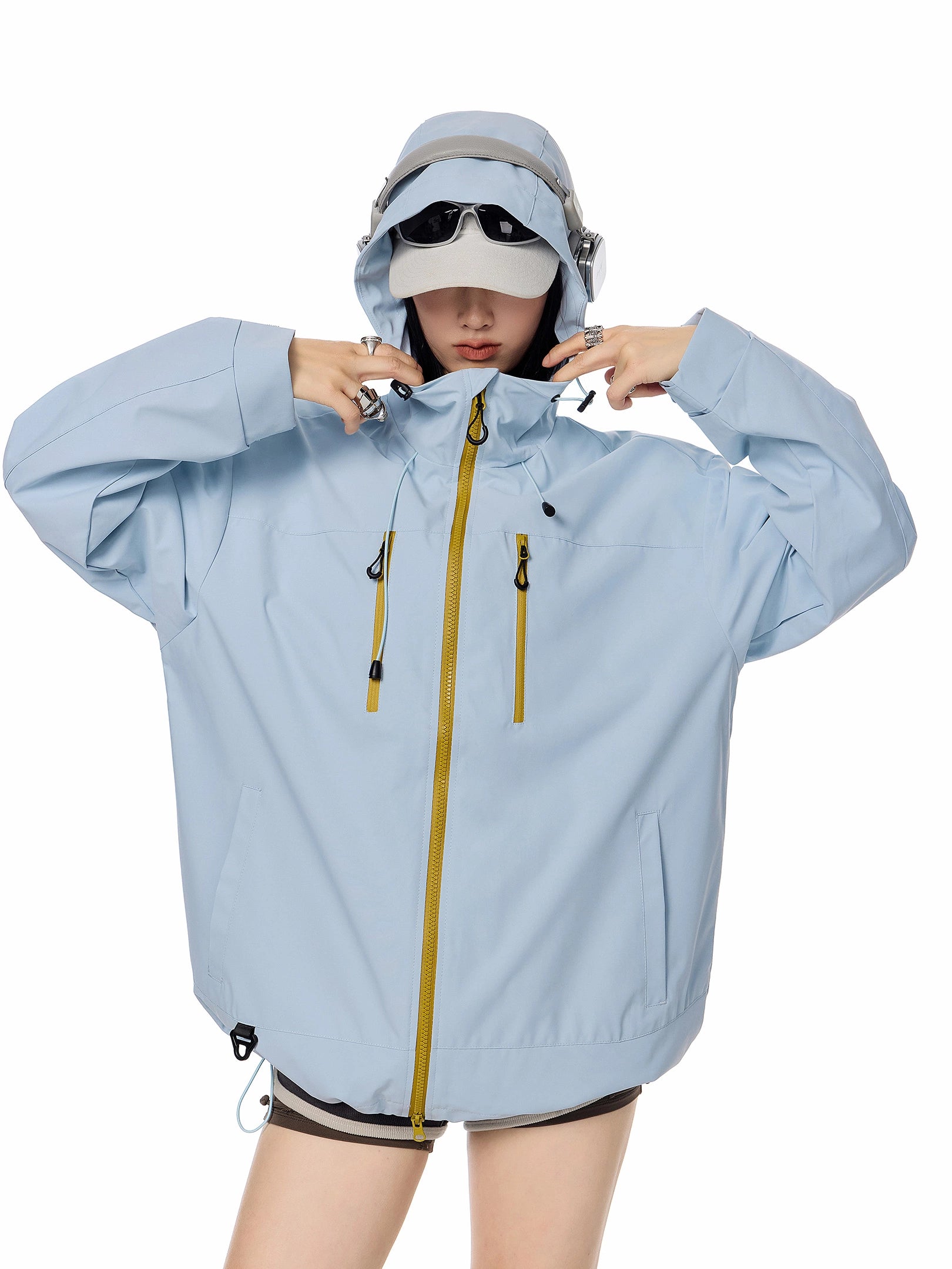 ICH MODE 美式复古撞色工装连帽外套女秋冬户外运动夹克长袖上衣