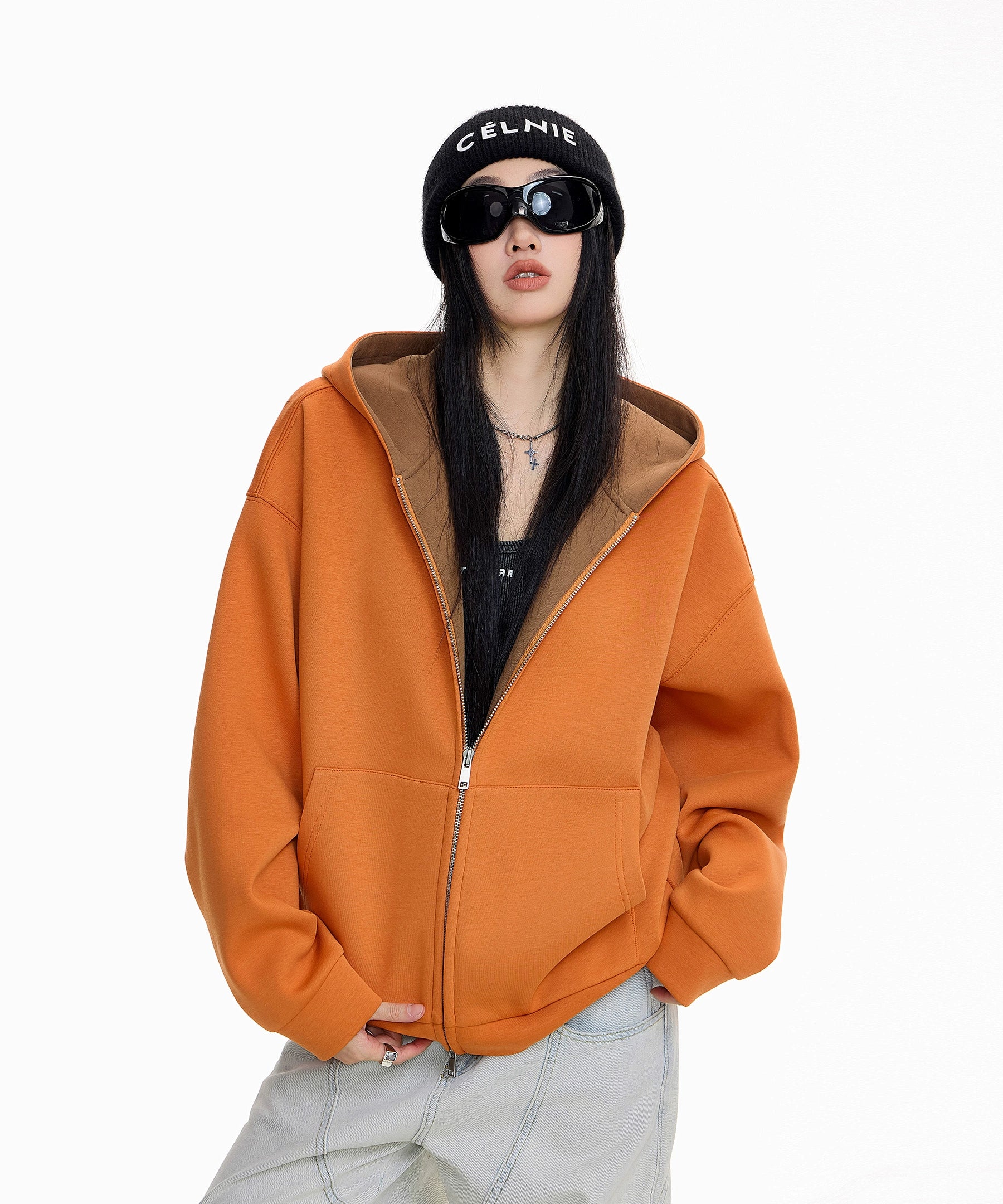 ICH MODE 美式复古开衫卫衣外套女2025新款秋冬宽松撞色连帽上衣