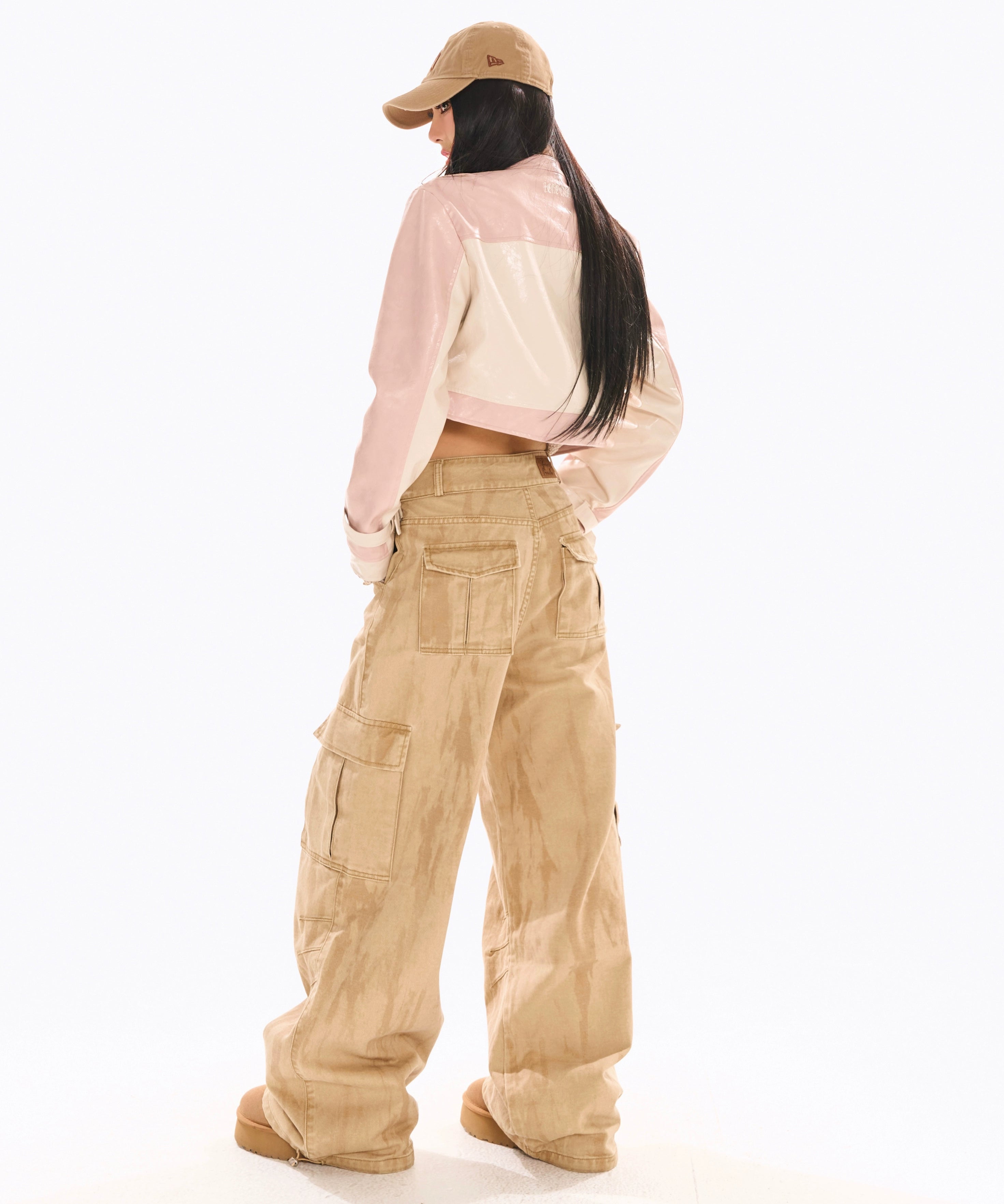 野生zerocircle卡其绿色工装裤女春美式宽松阔腿直筒休闲扎染裤子