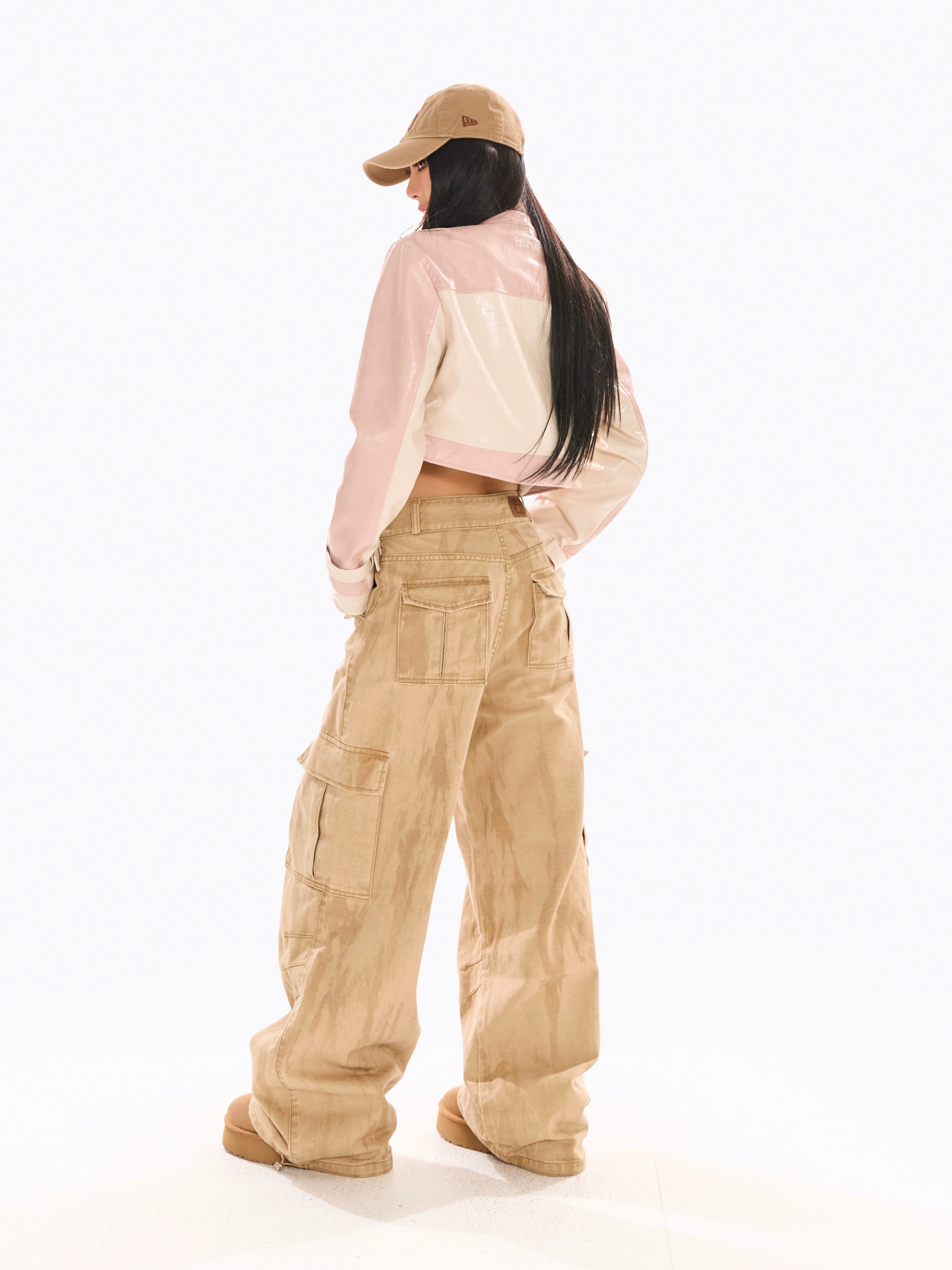 野生zerocircle卡其绿色工装裤女春美式宽松阔腿直筒休闲扎染裤子