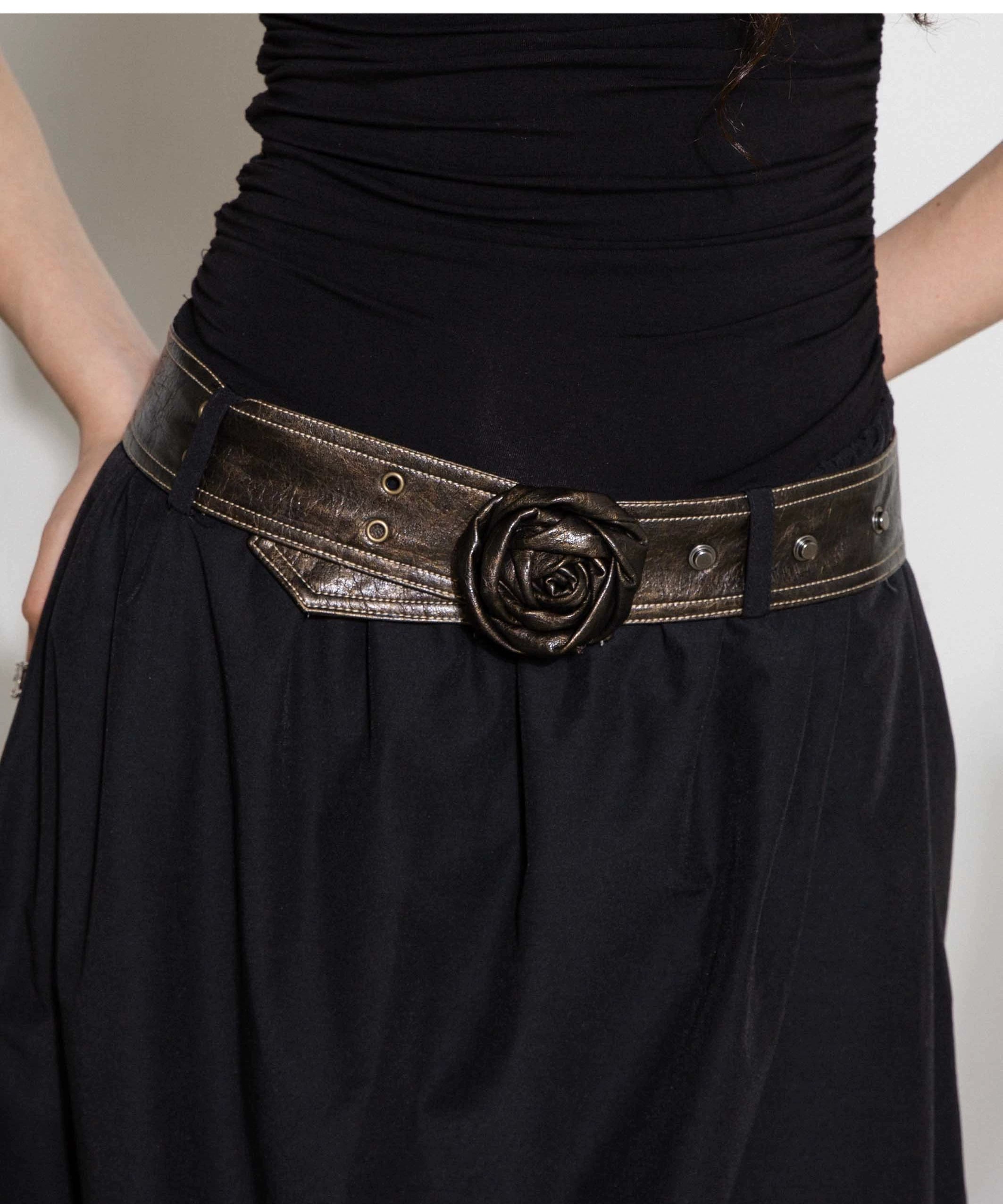 2th Desire原创美式复古腰链玫瑰花腰带y2k腰封腰带设计棕色皮带