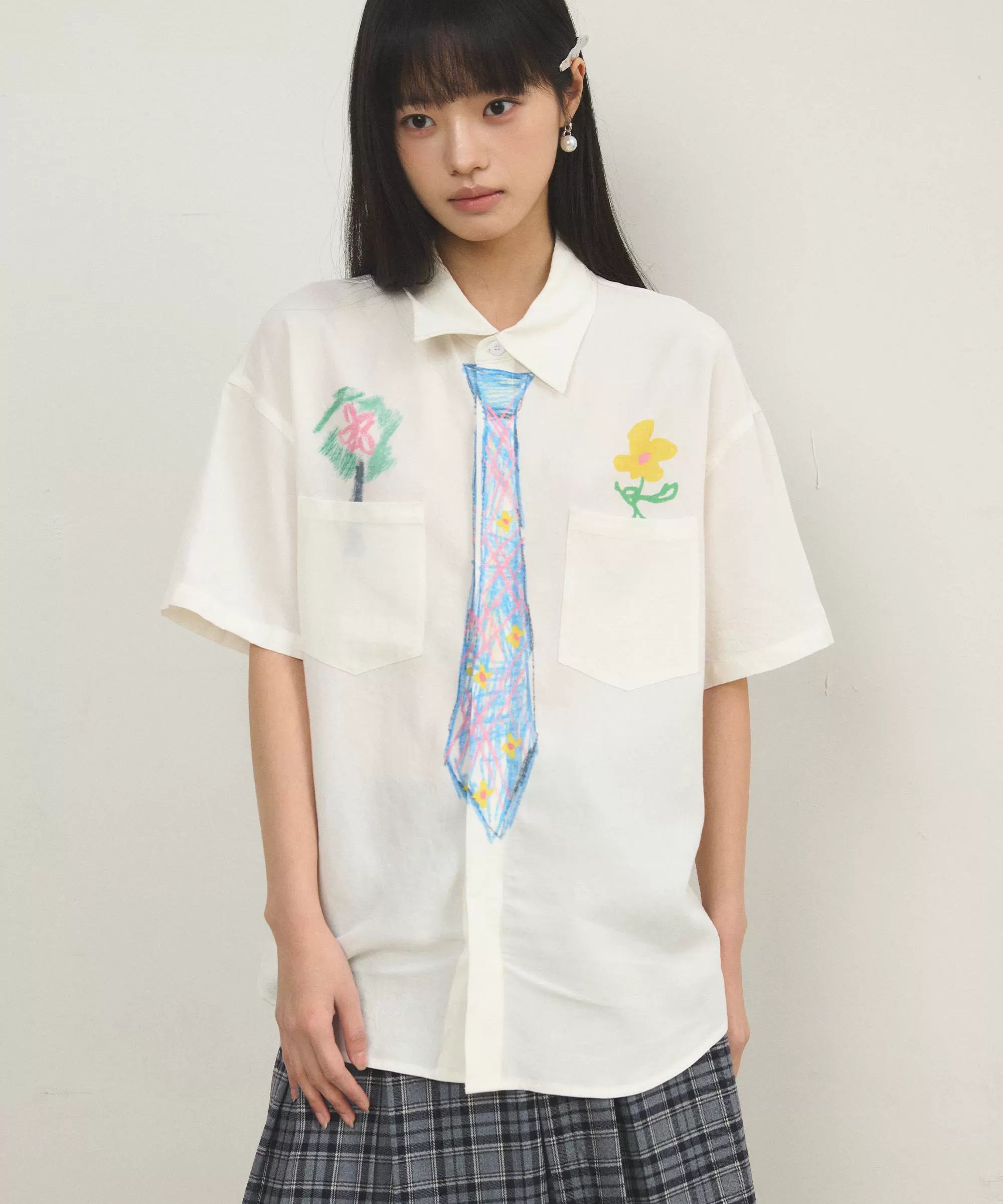“豆蔻”| eeee创意趣味手绘涂鸦领带衬衣少年感追梦短袖衬衫版夏