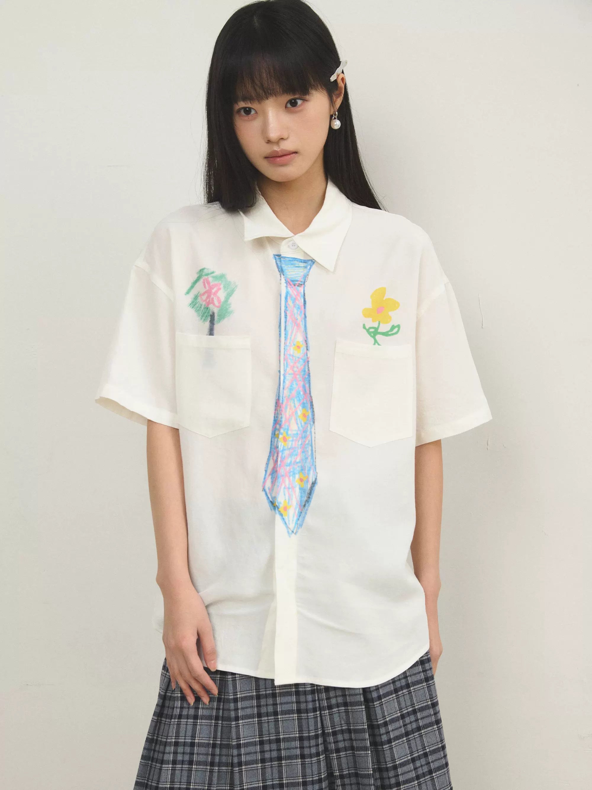 “豆蔻”| eeee创意趣味手绘涂鸦领带衬衣少年感追梦短袖衬衫版夏