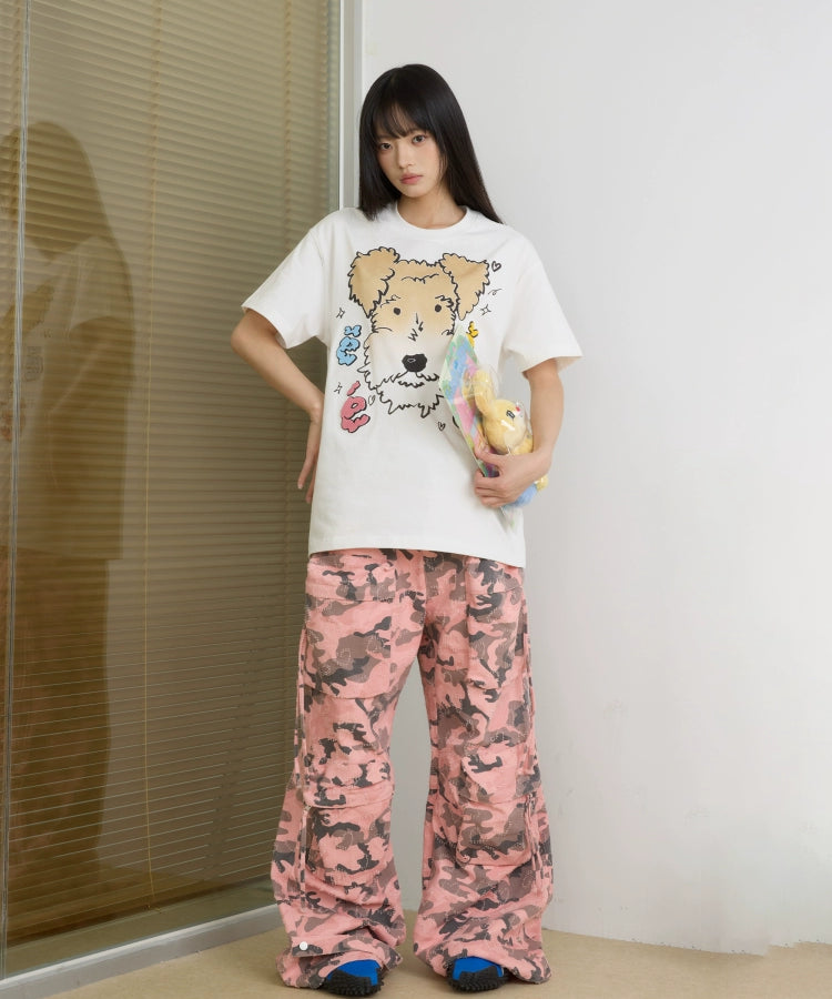 “白雪”｜eeee创意刚毛猎狐梗狗狗短袖宽松彩色字母牙刷绣T恤夏