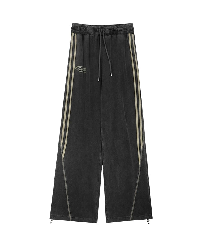 野生zerocircle 休闲套装女夏深灰色水洗宽松印花短袖t恤直筒裤子