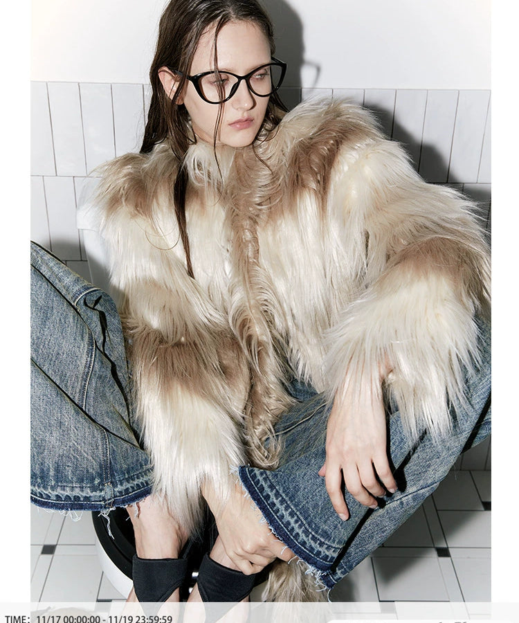 2th Desire原创环保皮草外套女秋冬毛绒保暖中长款加厚大衣外套