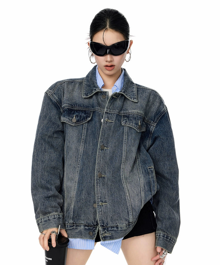 ICH MODE 美式复古工装牛仔外套女秋冬2025新款宽松休闲夹克上衣