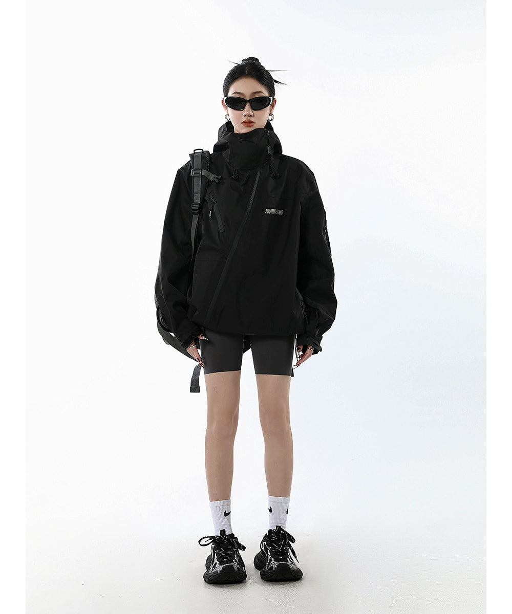 ICH MODE 斜拉链设计感小众户外机能风冲锋外套女百搭工装外套