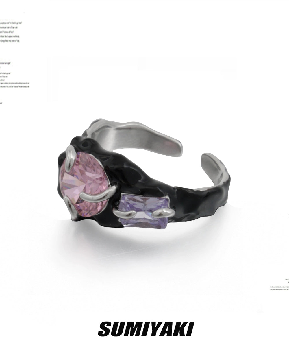 德芙般丝滑 SUMIYAKI 彩虹锆石滴油黑白情侣对戒戒指 闭眼冲一对