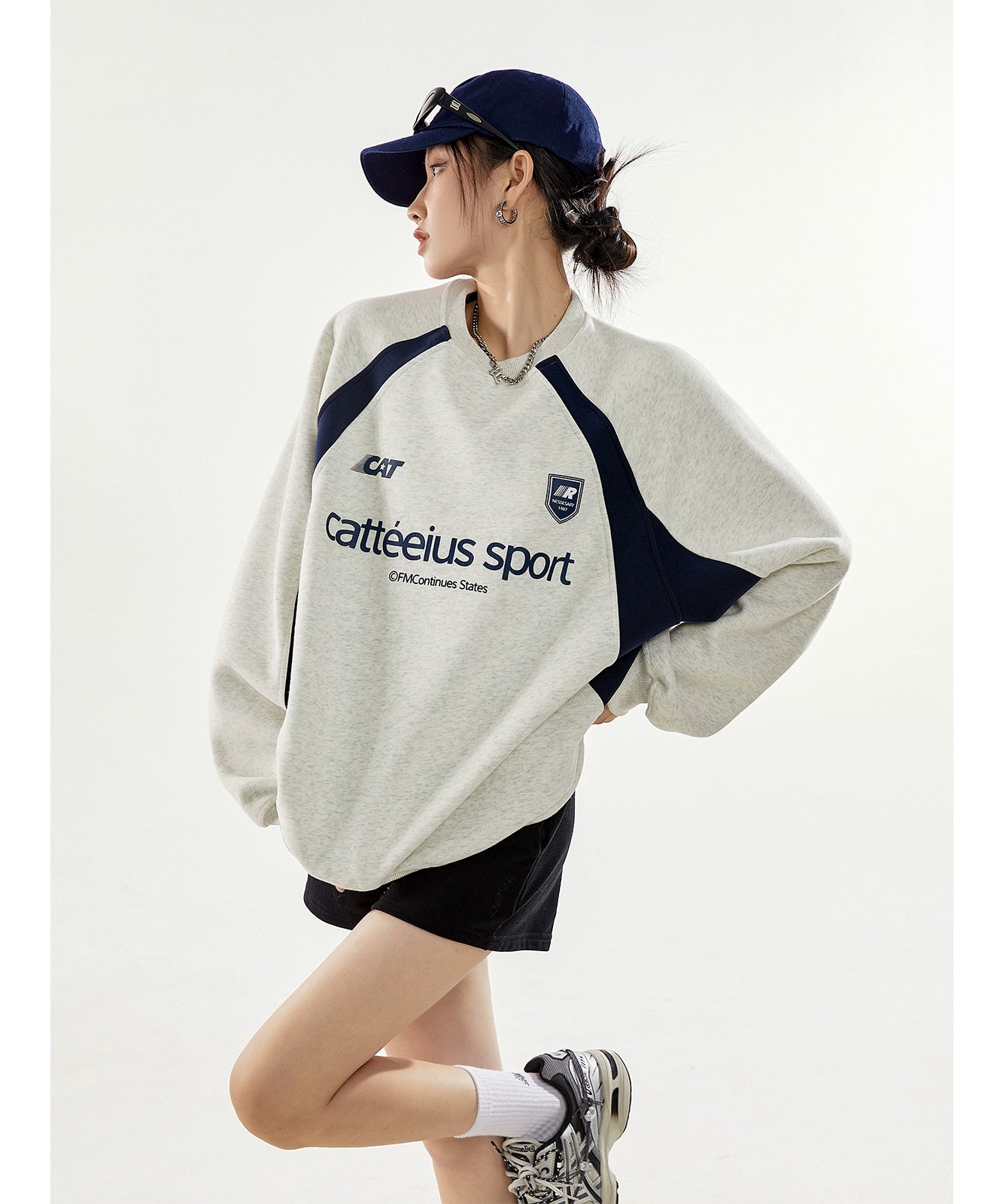 ICH MODE 美式复古圆领卫衣女秋2025新款长袖上衣外套oversize