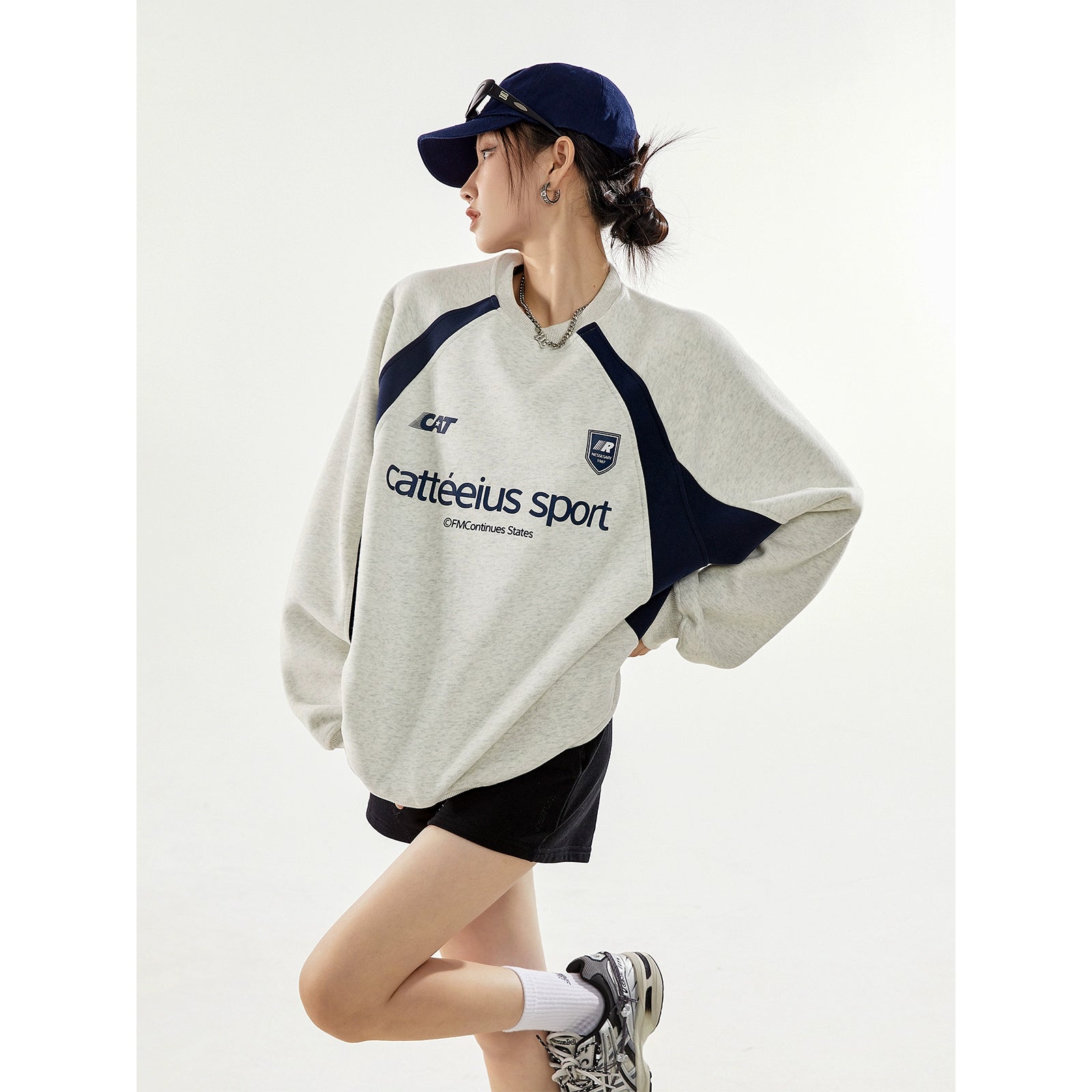 ICH MODE 美式复古圆领卫衣女秋2025新款长袖上衣外套oversize