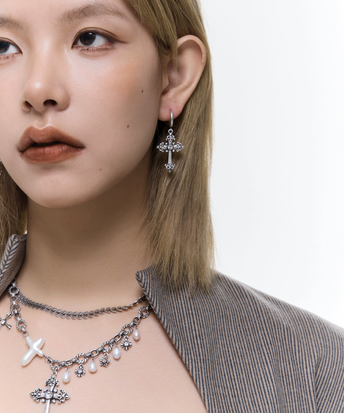 珍珠做成的十字架！SUMIYAKI哑银十字架项链女