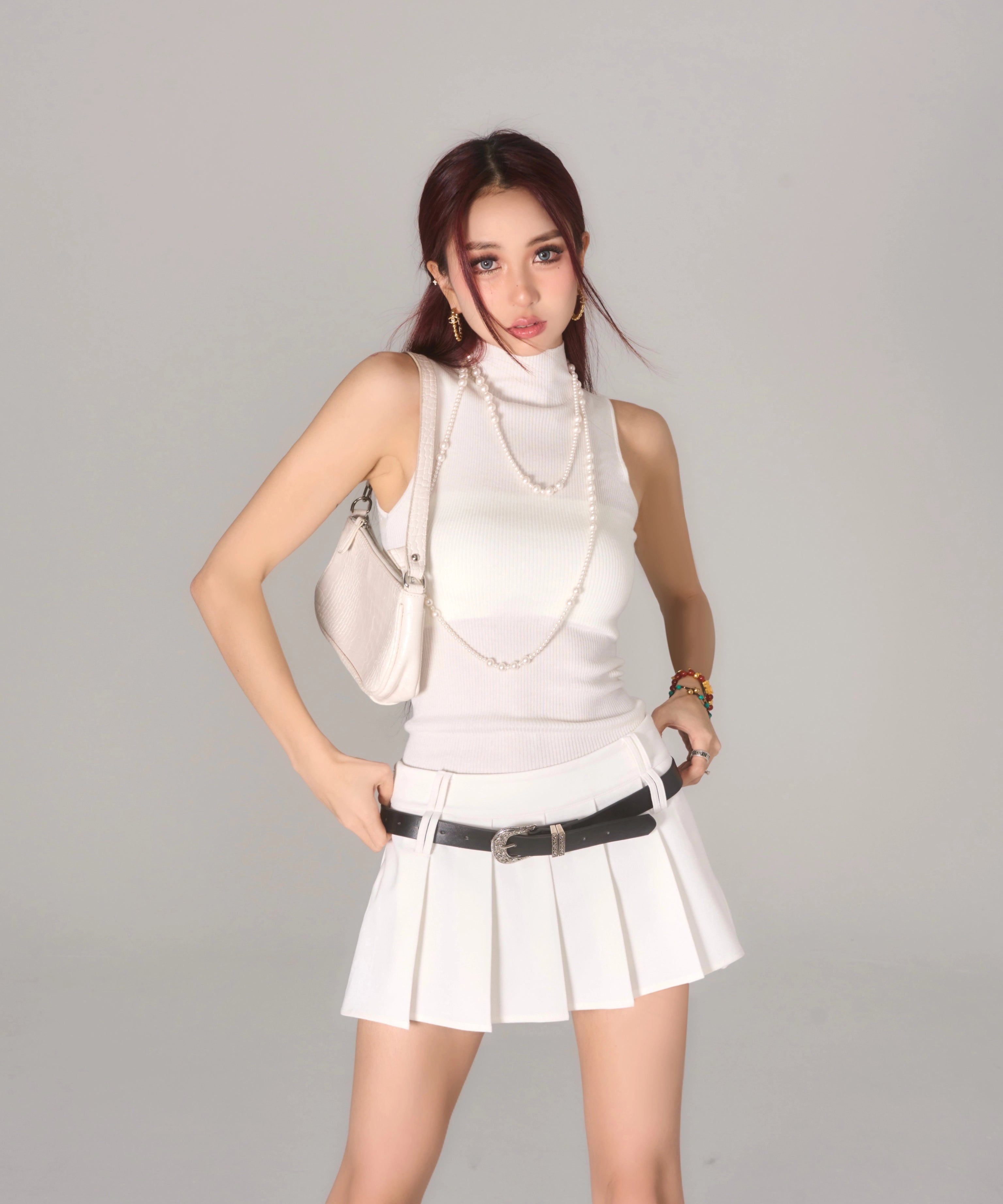 野生zero白黑紫色高领无袖背心内搭女夏季外穿修身针织衫显瘦上衣