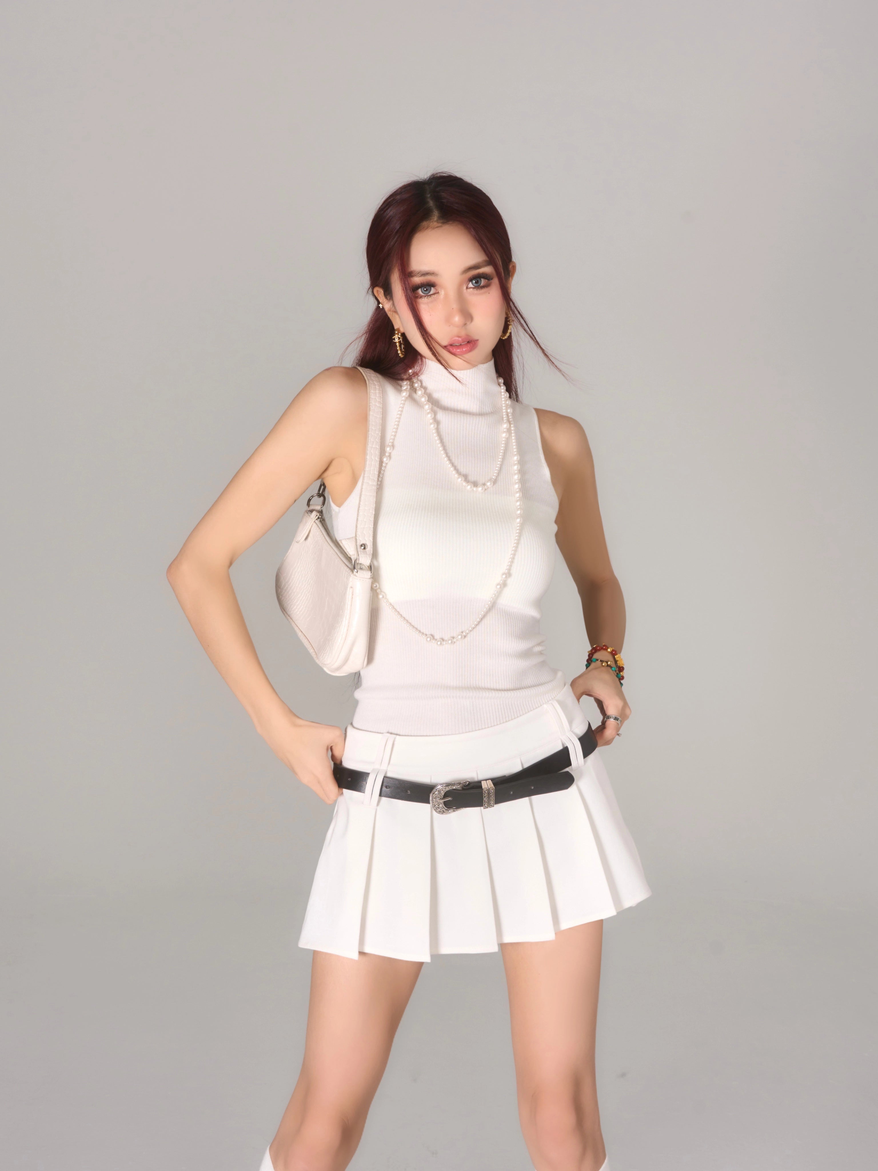 野生zero白黑紫色高领无袖背心内搭女夏季外穿修身针织衫显瘦上衣