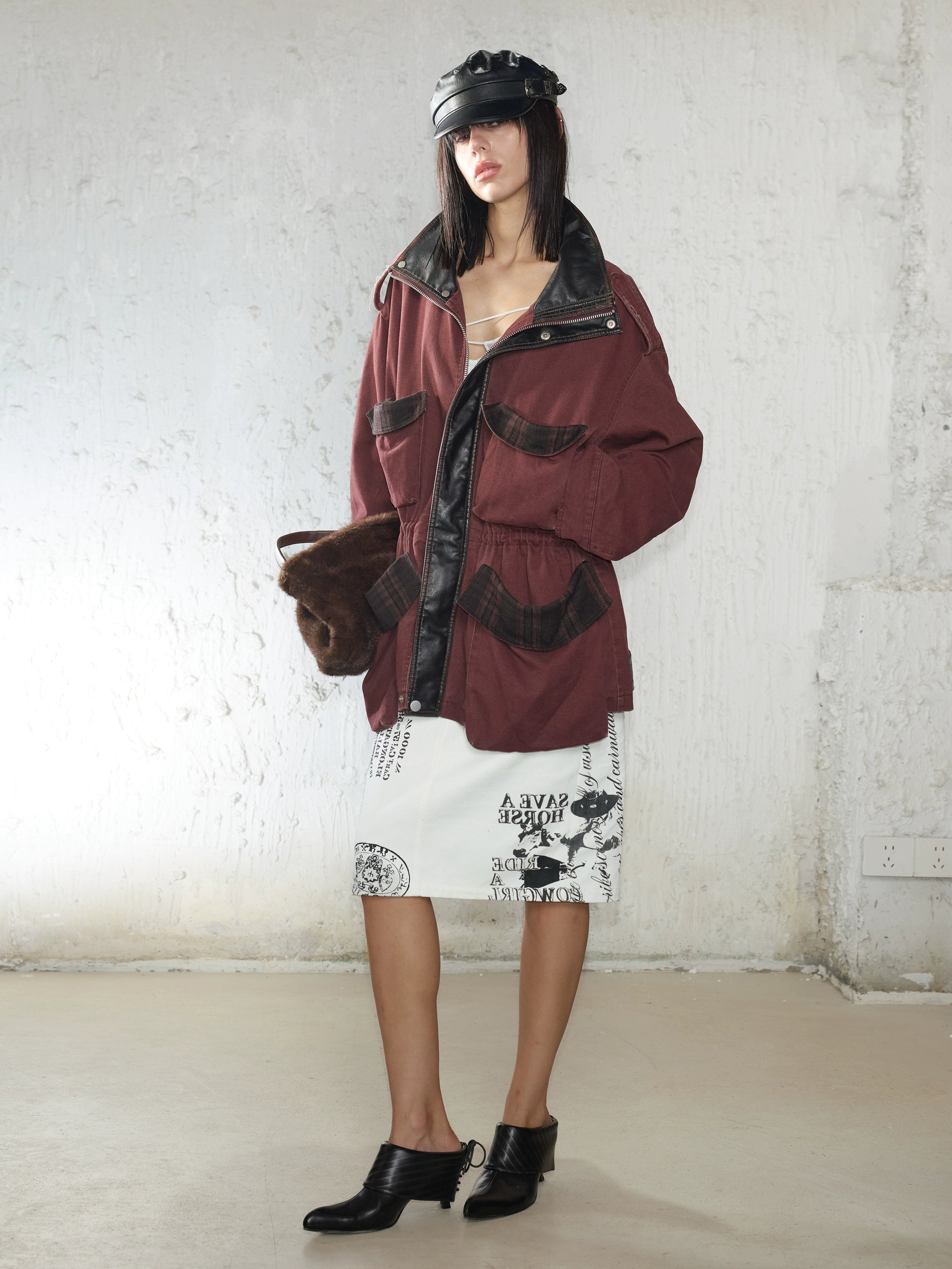 2th Desire重工做旧磨破复古拼色拉链中长款立体口袋工装风衣外套