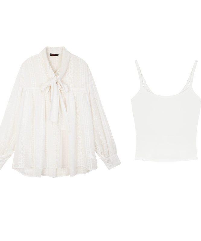 野生zerocircle白色衬衫叠穿两件套春秋吊带背心内搭宽松绑带上衣
