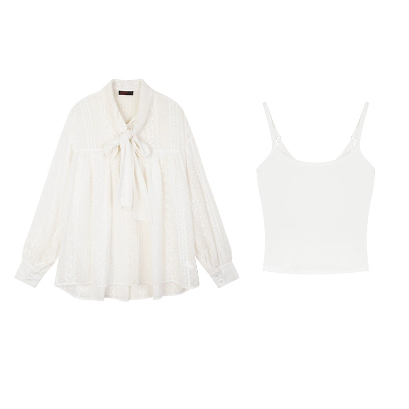 野生zerocircle白色衬衫叠穿两件套春秋吊带背心内搭宽松绑带上衣