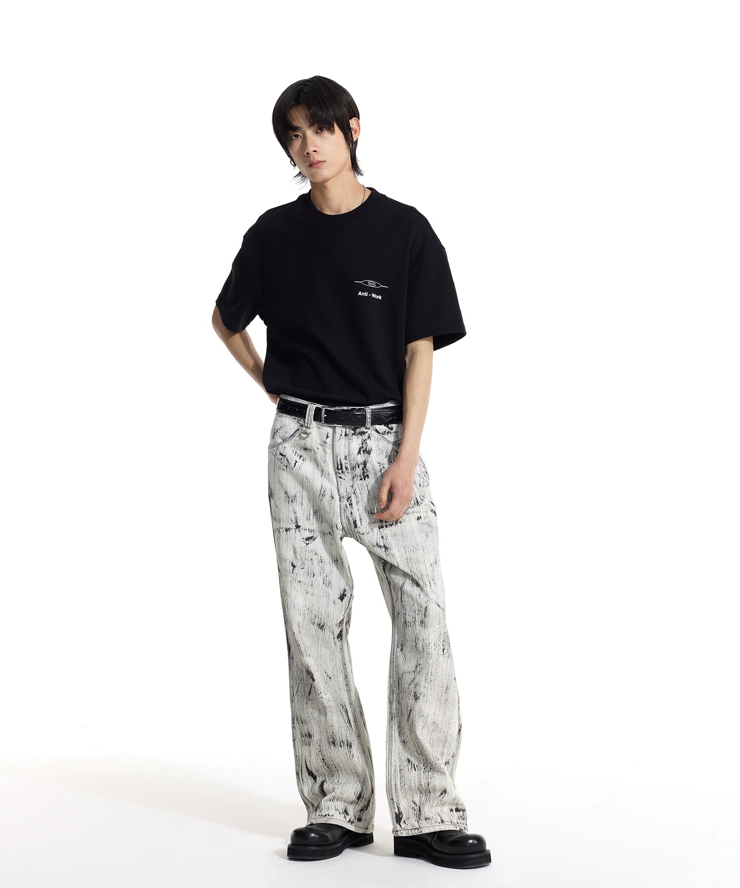 侯雯元明星同款做旧刷漆肌理宽松直筒牛仔百搭长裤TERRAINCOGNITA