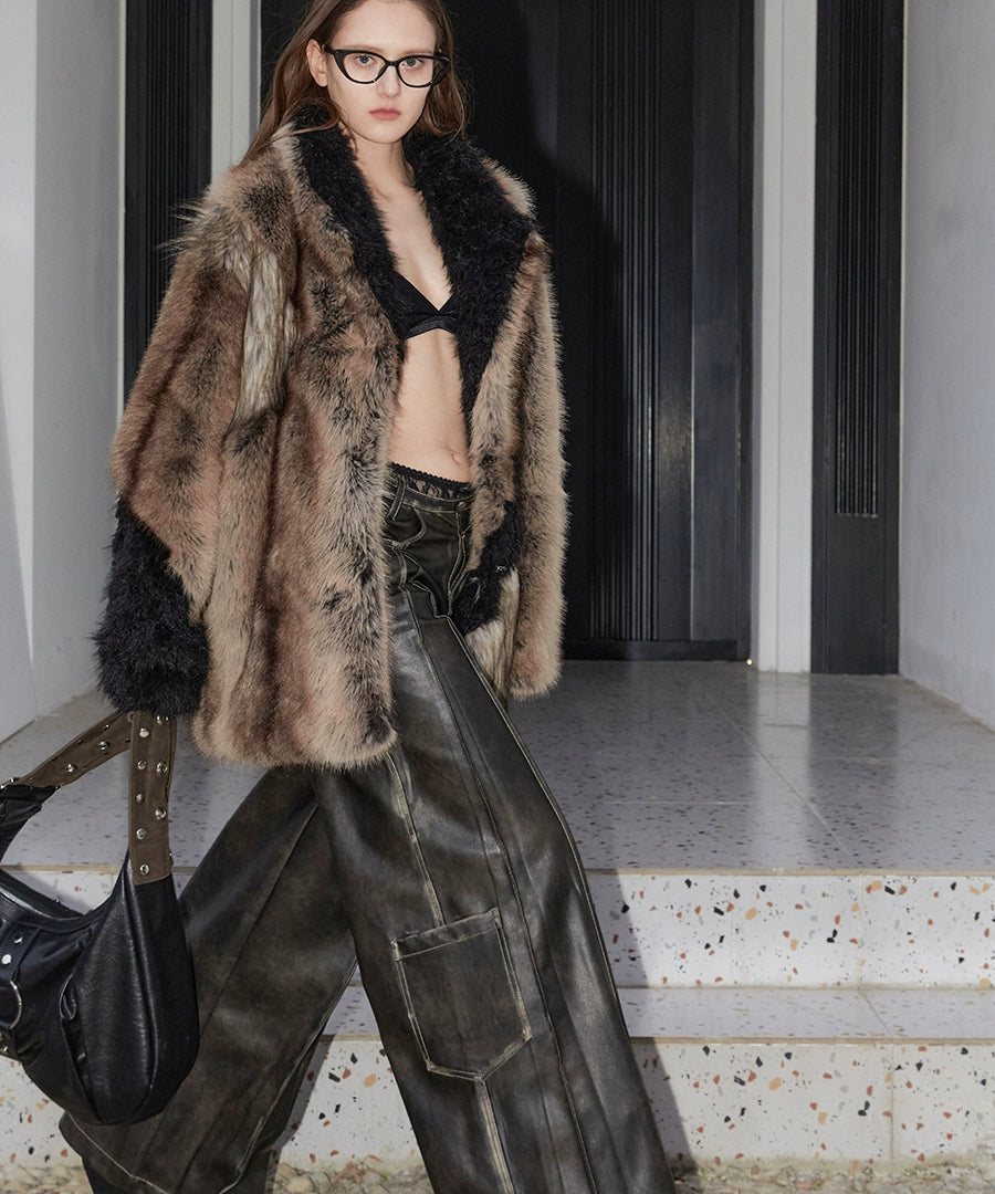 2th Desire重工拼色厚实环保皮草外套女复古中长款大衣毛毛外套冬