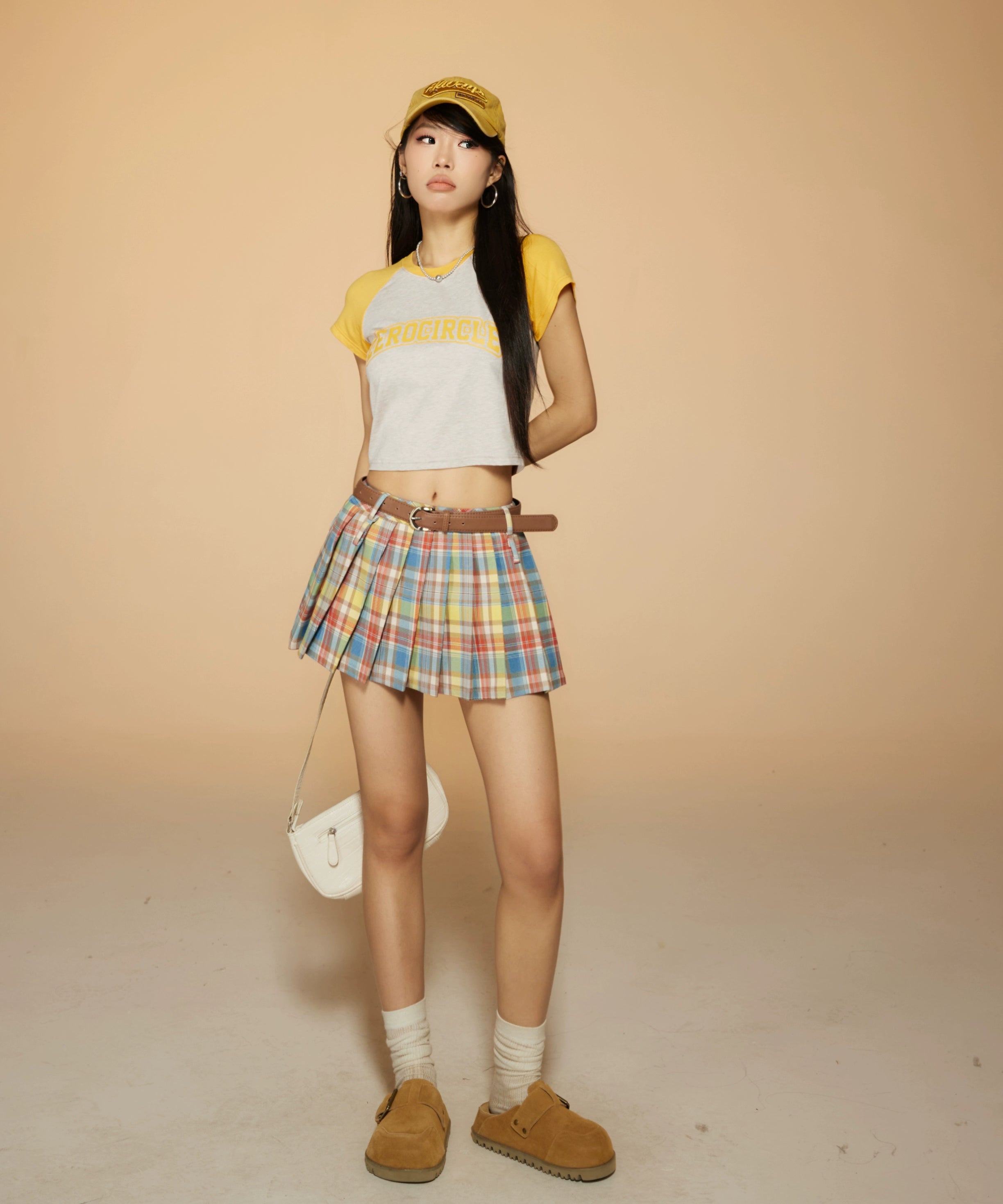 野生zerocircle 彩色格子半身百褶裙女春季辣妹小众a字显瘦短裙子