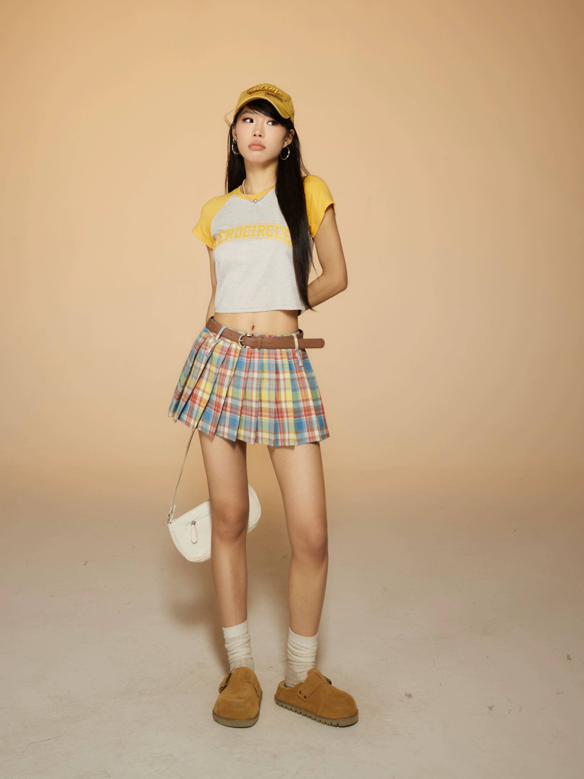 野生zerocircle 彩色格子半身百褶裙女春季辣妹小众a字显瘦短裙子