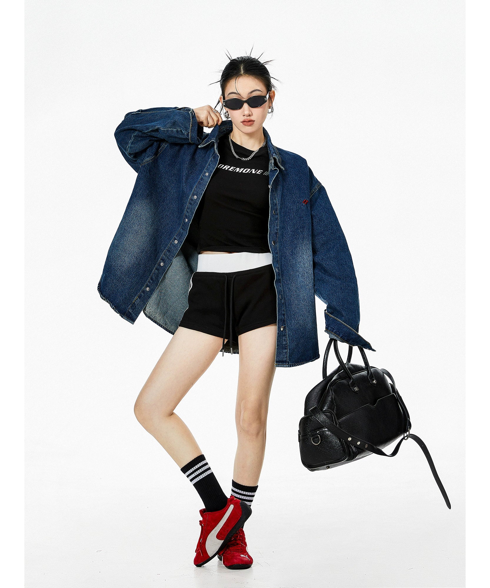 ICH MODE 美式复古牛仔衬衫女2025秋冬新款宽松衬衣外套长袖上衣