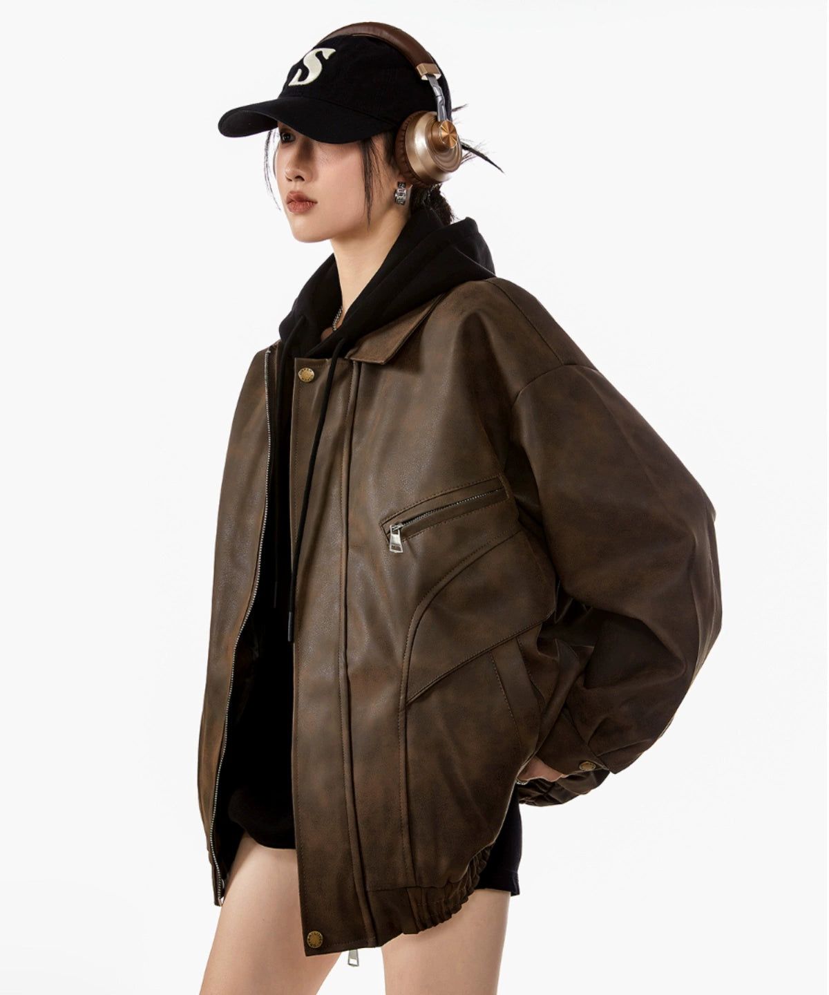 ICH MODE 美式复古皮衣外套女秋冬宽松休闲开衫夹克2025新款上衣