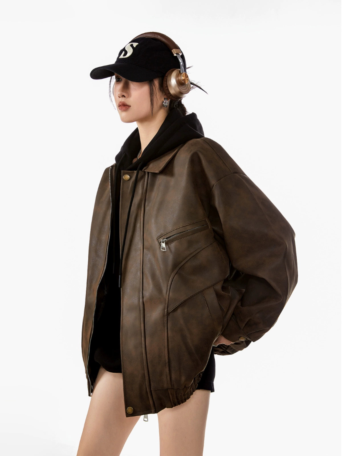 ICH MODE 美式复古皮衣外套女秋冬宽松休闲开衫夹克2025新款上衣