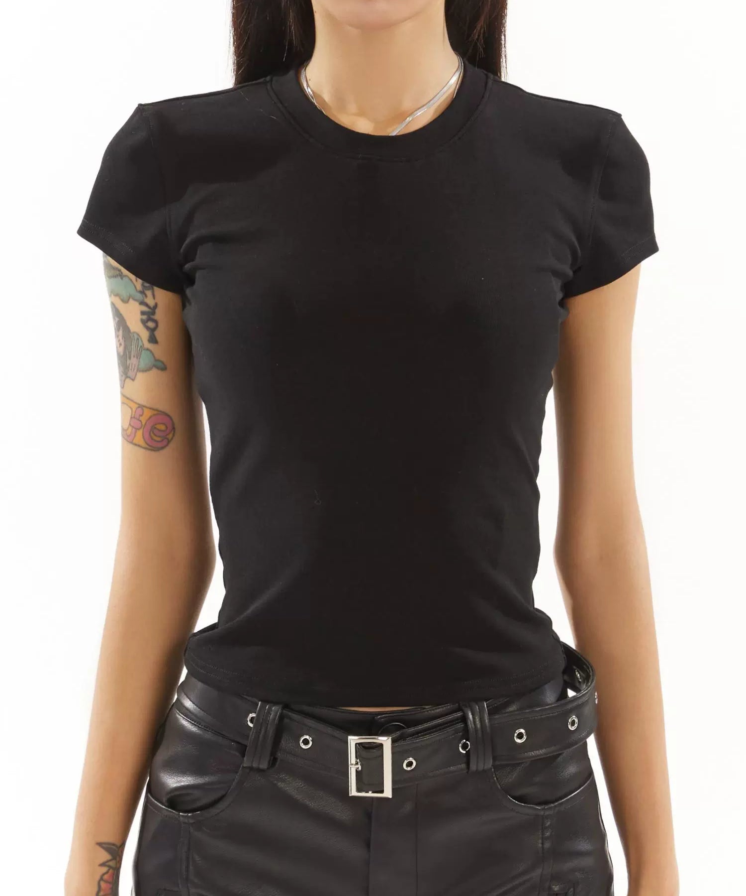 野生zero 白黑灰色正肩短袖t恤女夏季辣妹修身显瘦短款上衣打底衫